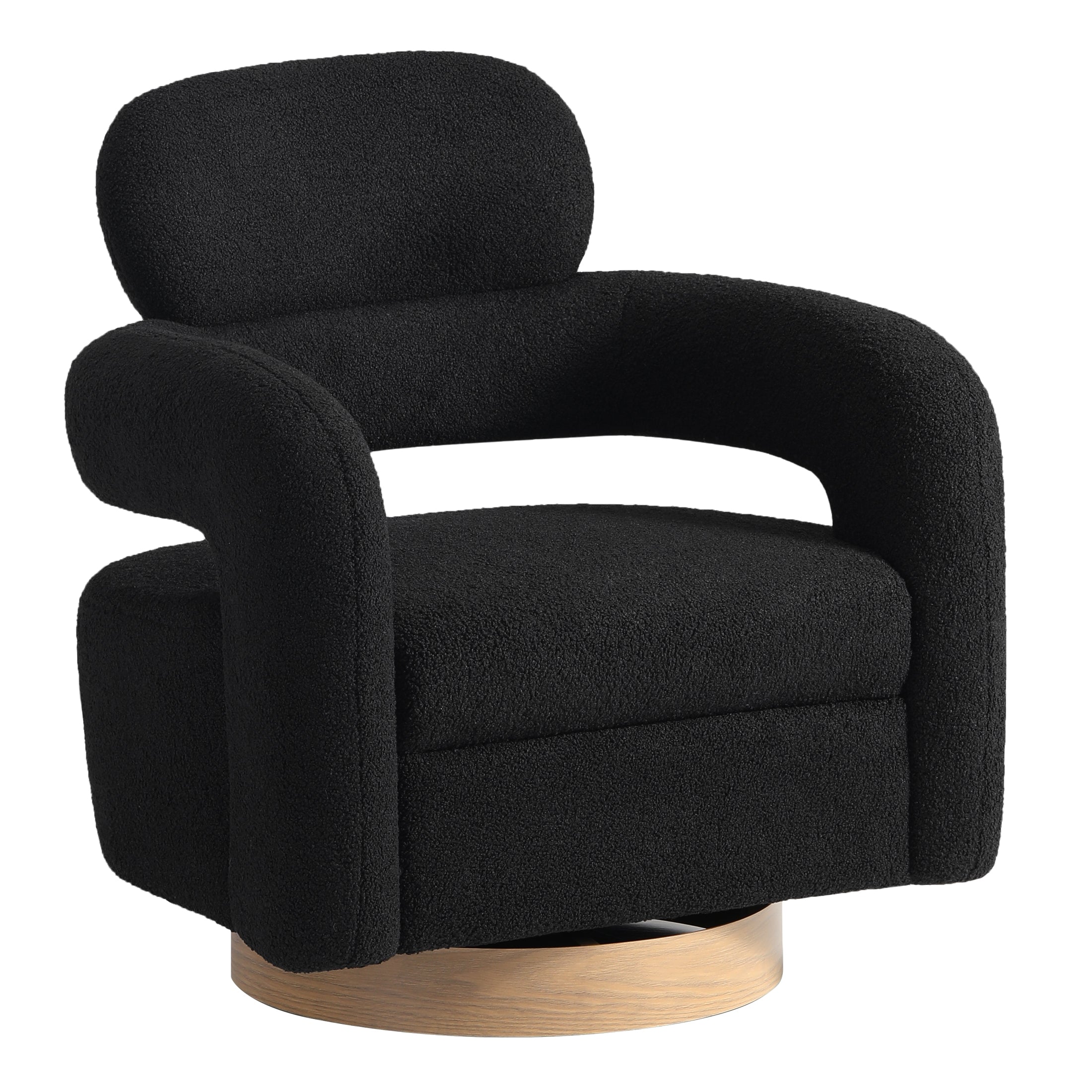 Celine Mid-Century Modern Sherpa Swivel Barrel Accent Chair With Round Storage Ottoman