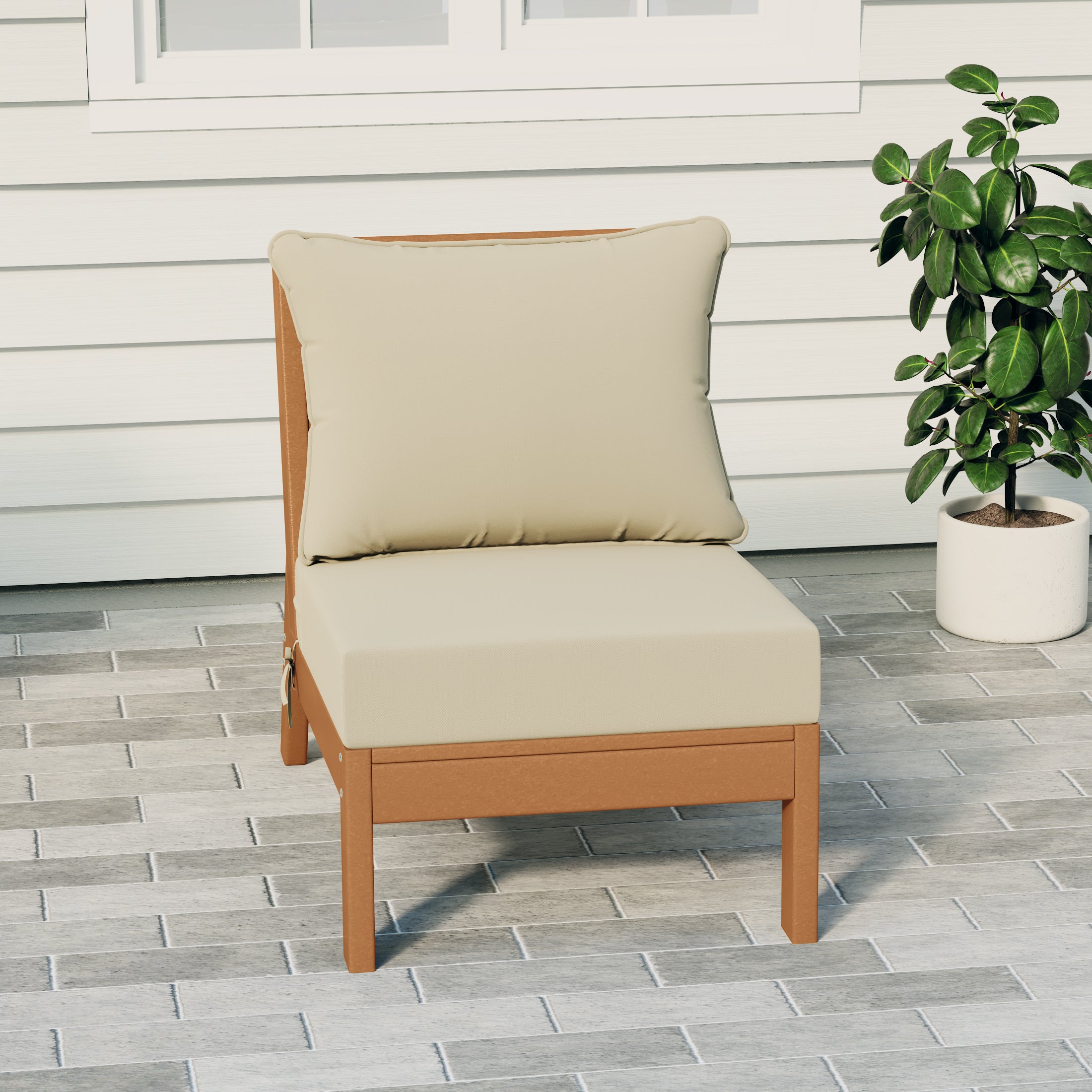 Portsmouth Modern Outdoor HDPE Patio Armless Sectional Corner Club Chair with Deep Seat Cushions