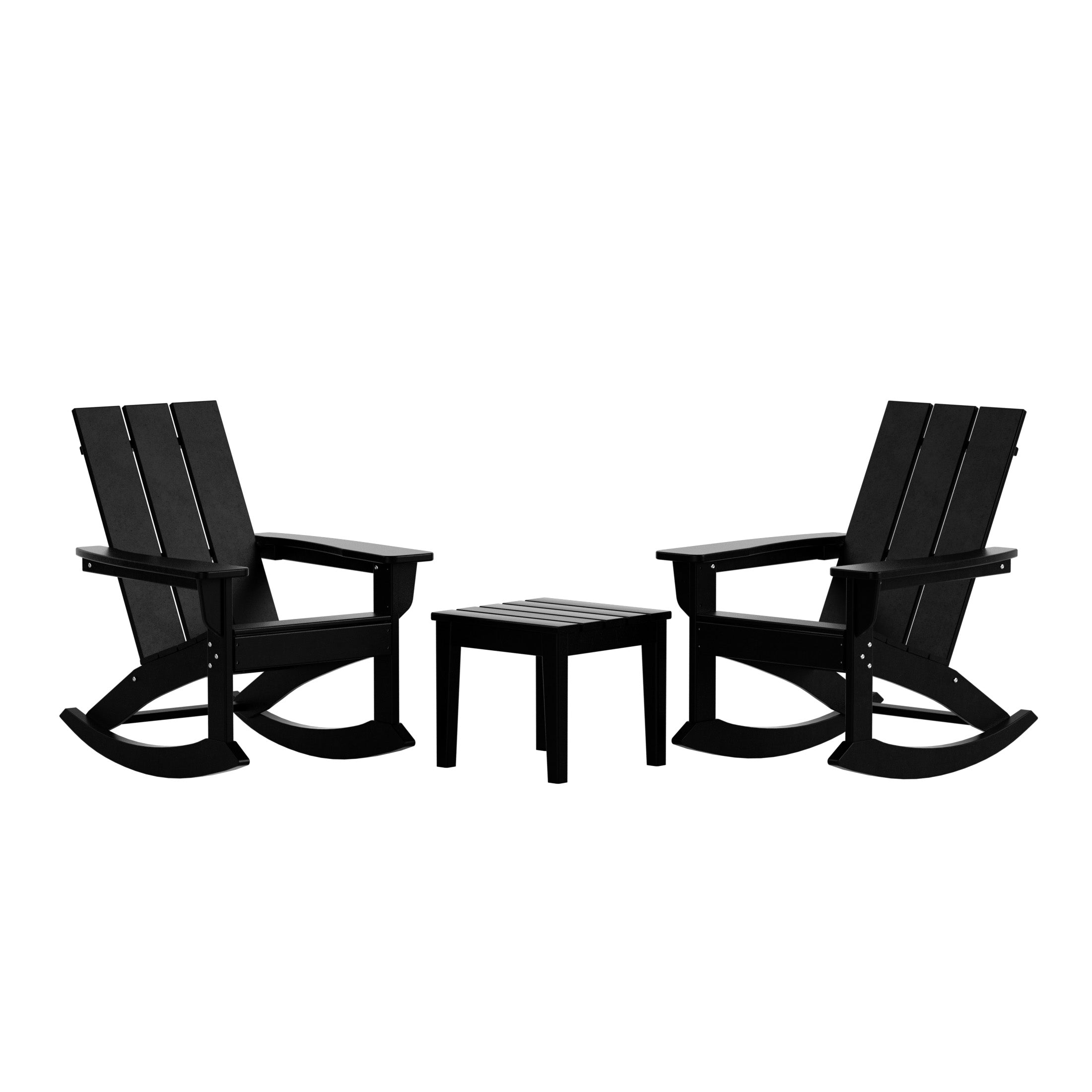 Palms Ashore Modern Rocking Poly Adirondack Chair With Side Table 3-Piece Set