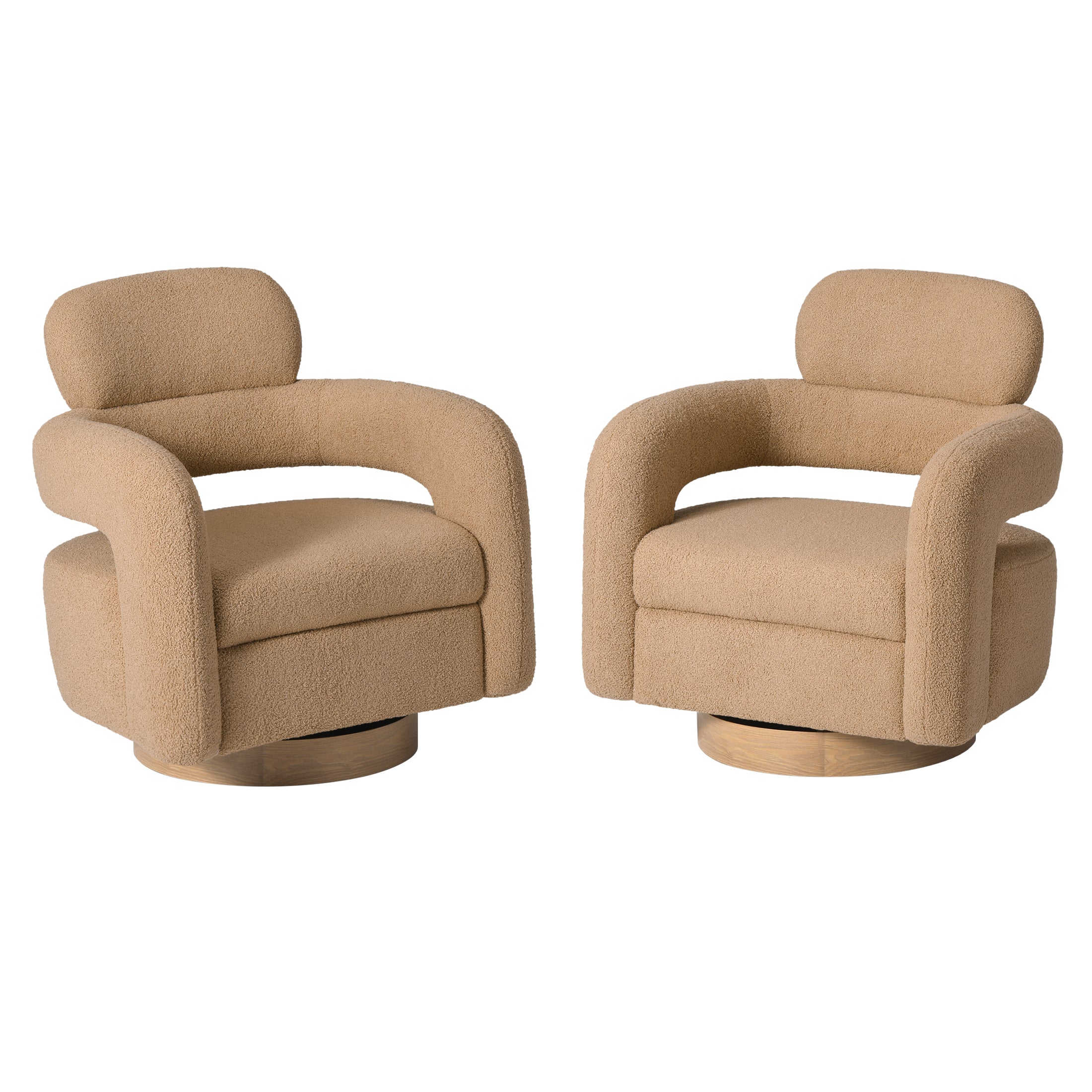 Celine Mid-Century Modern Round Sherpa Swivel Barrel Accent Chair (Set of 2)