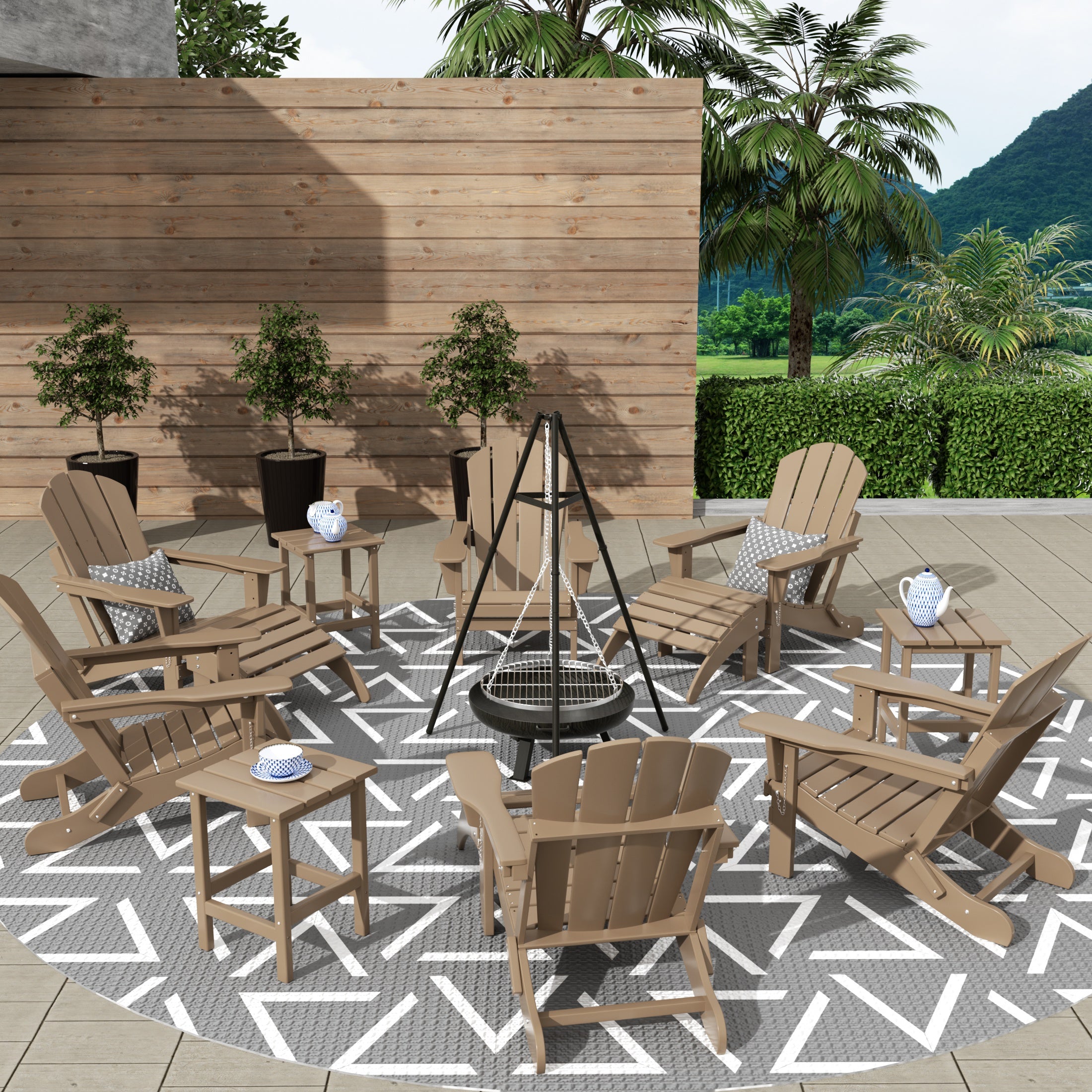 Paradise Malibu 12-Piece Outdoor Folding Poly Adirondack Chair With Ottoman And Side Table