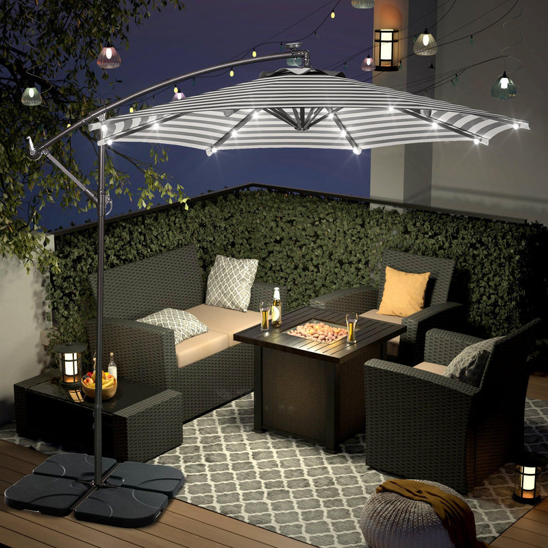 Westlake 10 Ft Solar LED Cantilever Offset Patio Umbrella with 4-Piece Base Weights Included - Costaelm
