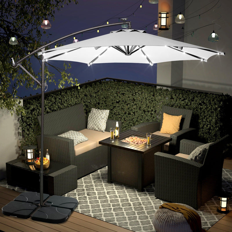 Westlake 10 Ft Solar LED Cantilever Offset Patio Umbrella with 4-Piece Base Weights Included - Costaelm