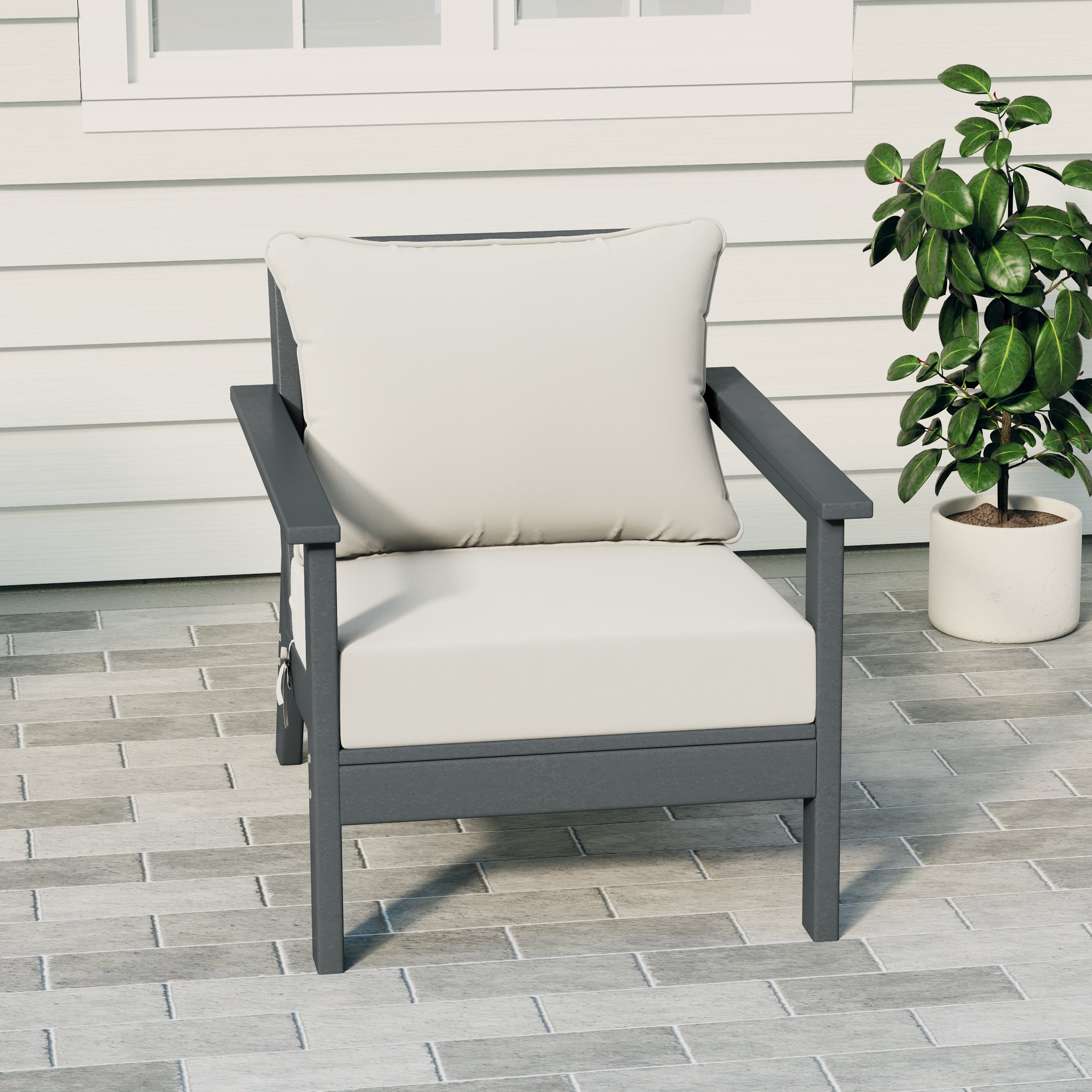 Portsmouth Modern Outdoor HDPE Patio Club Chair with Deep Seat Cushions