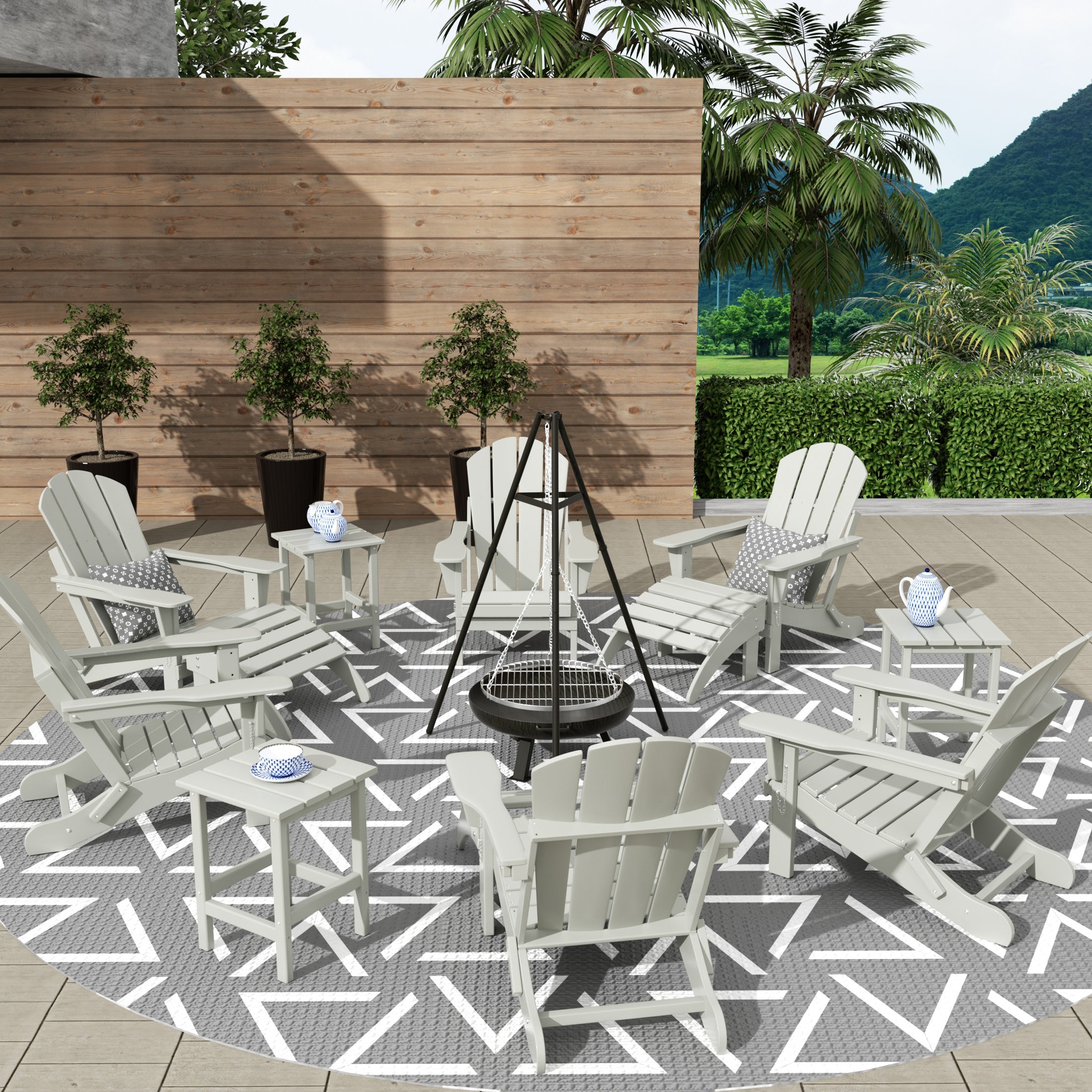 Paradise Malibu 12-Piece Outdoor Folding Poly Adirondack Chair With Ottoman And Side Table