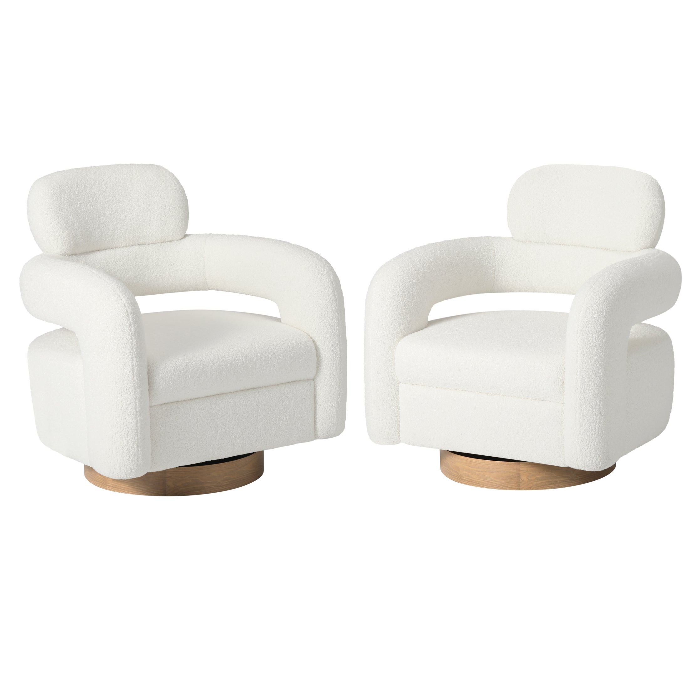 Celine Mid-Century Modern Round Sherpa Swivel Barrel Accent Chair (Set of 2)