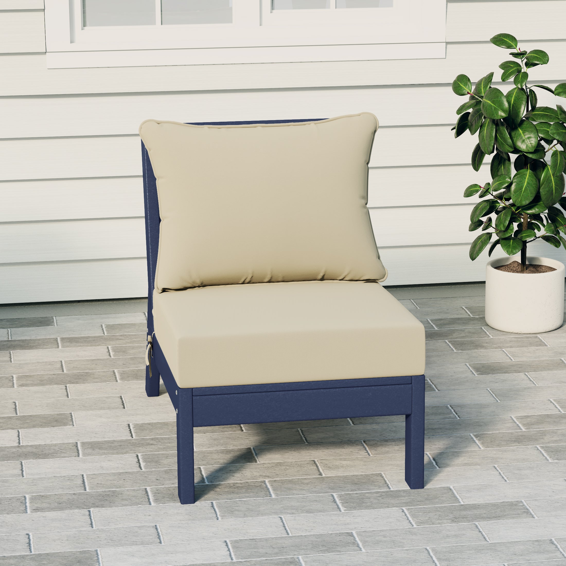 Portsmouth Modern Outdoor HDPE Patio Armless Sectional Corner Club Chair with Deep Seat Cushions