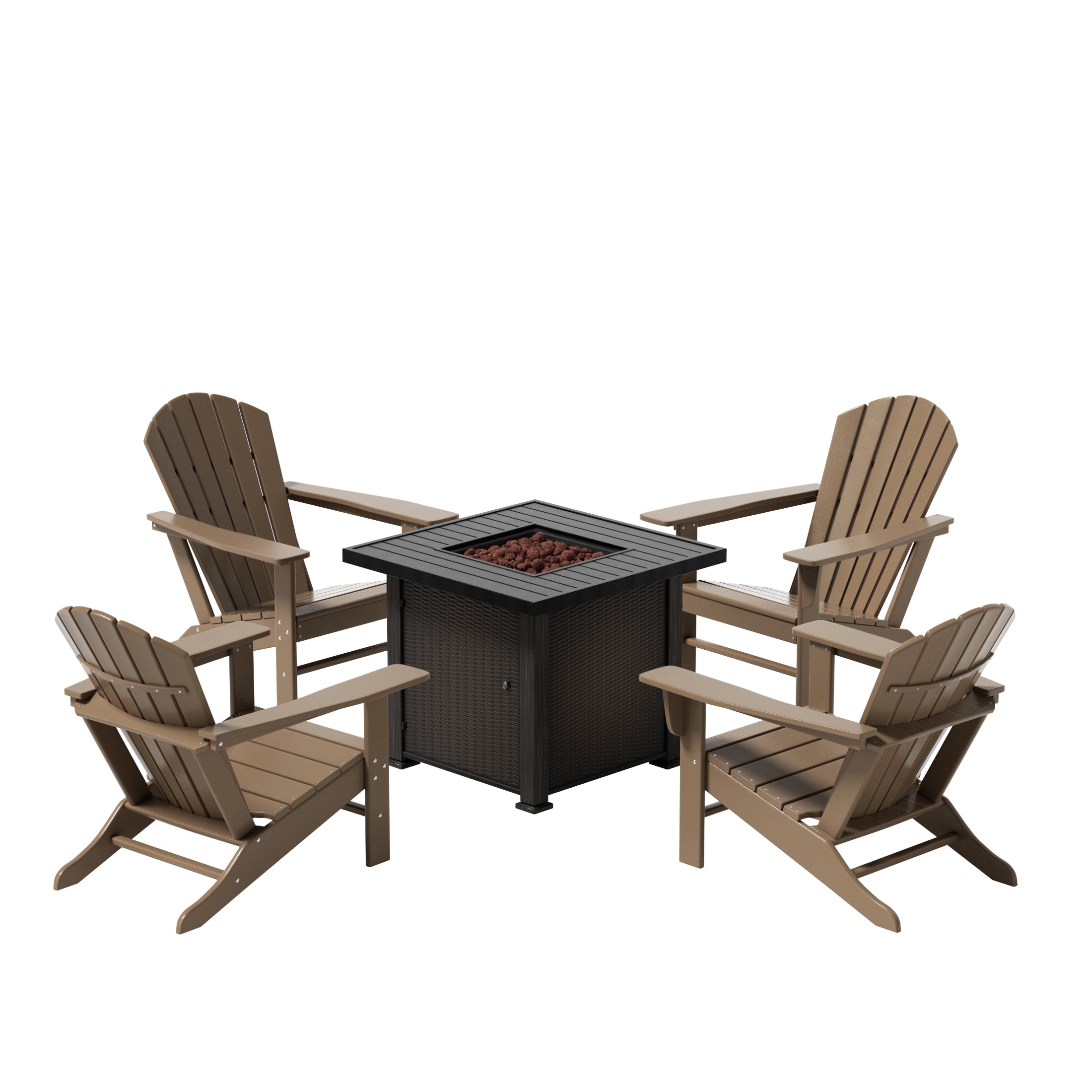 Portside Dylan Outdoor Patio Adirondack Chair With Square Fire Pit Table Sets