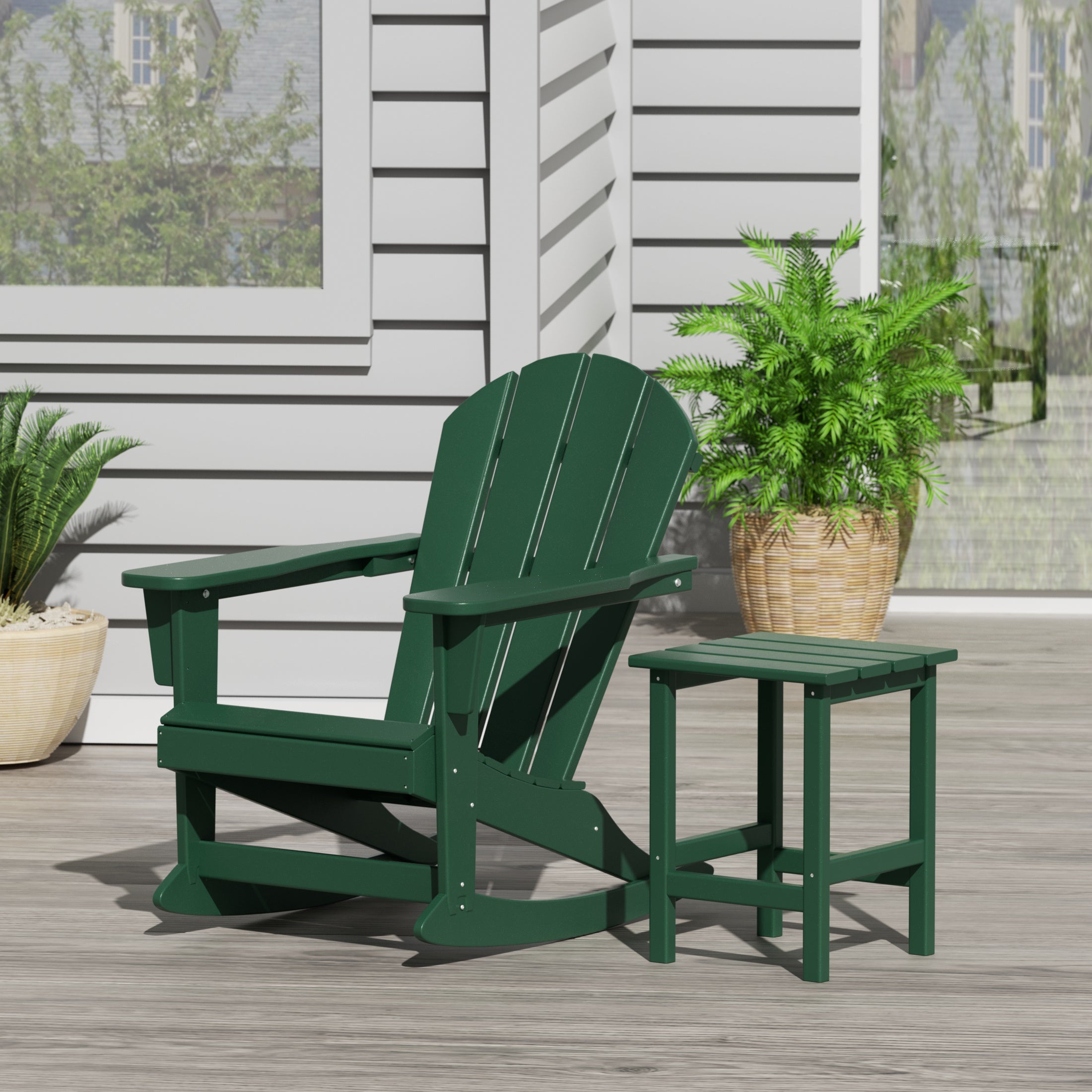 Paradise Malibu Outdoor Patio Rocking Adirondack Chairs with Side Table Set