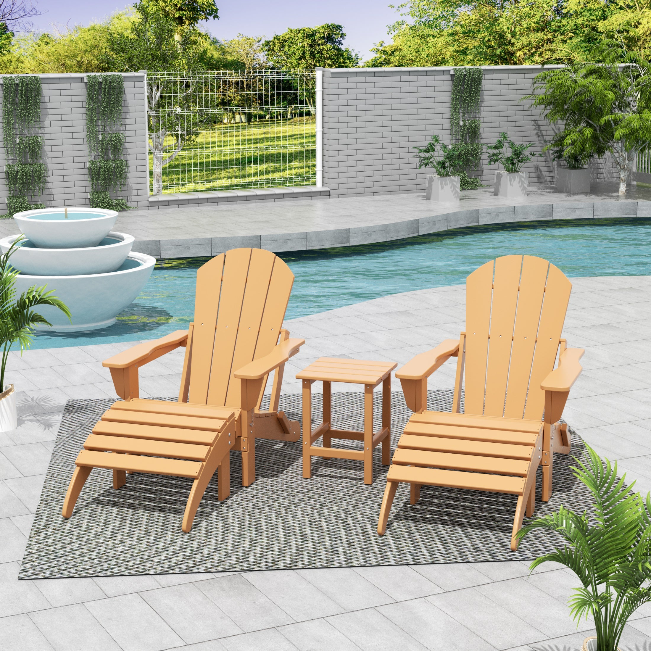 Paradise Westintrends 5-Piece set classic Adirondack chairs with ottoman and a small coffee table (2 seater)