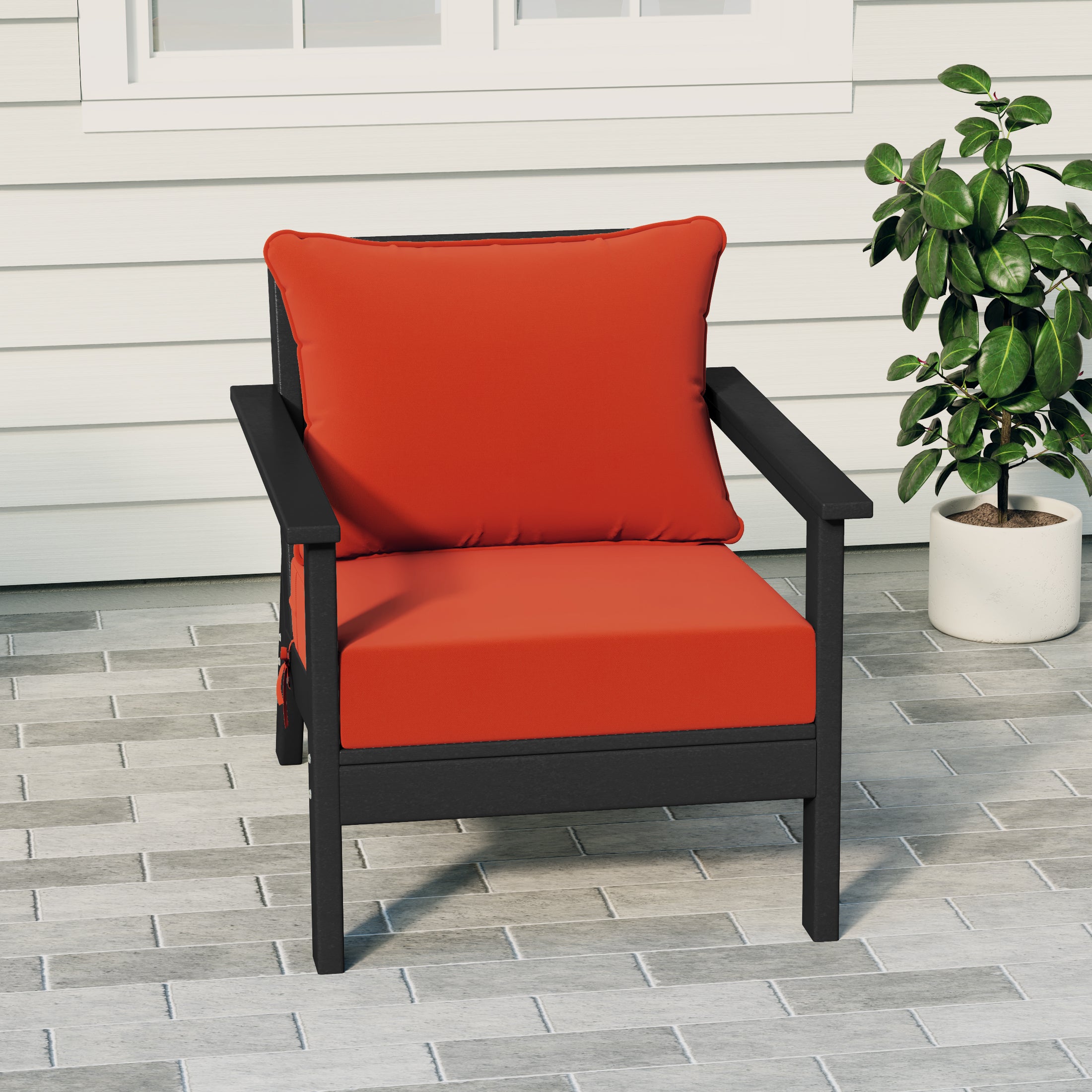 Portsmouth Modern Outdoor HDPE Patio Club Chair with Deep Seat Cushions