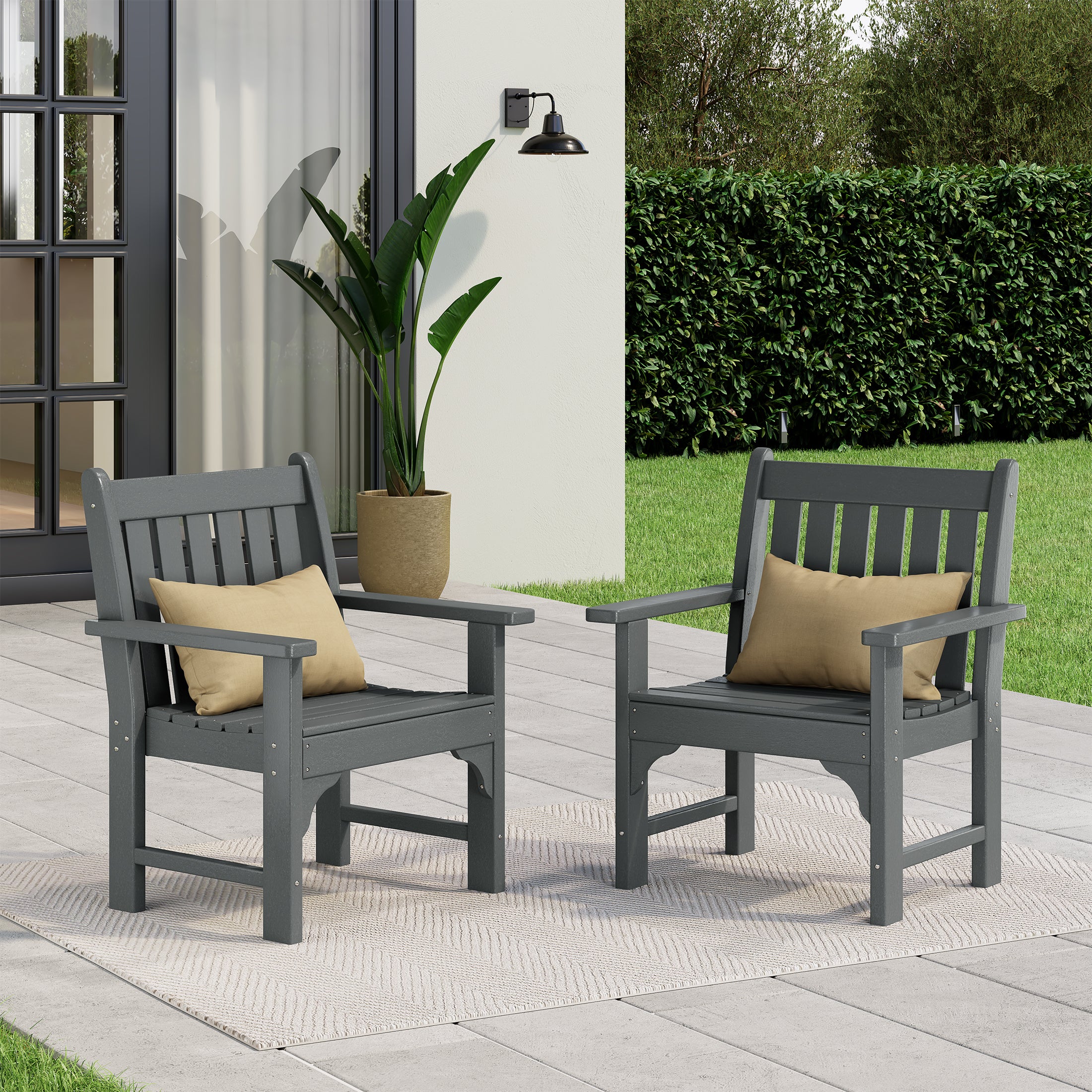 Paradise Outdoor Patio HDPE Garden Dining Arm Chairs (Set of 2)