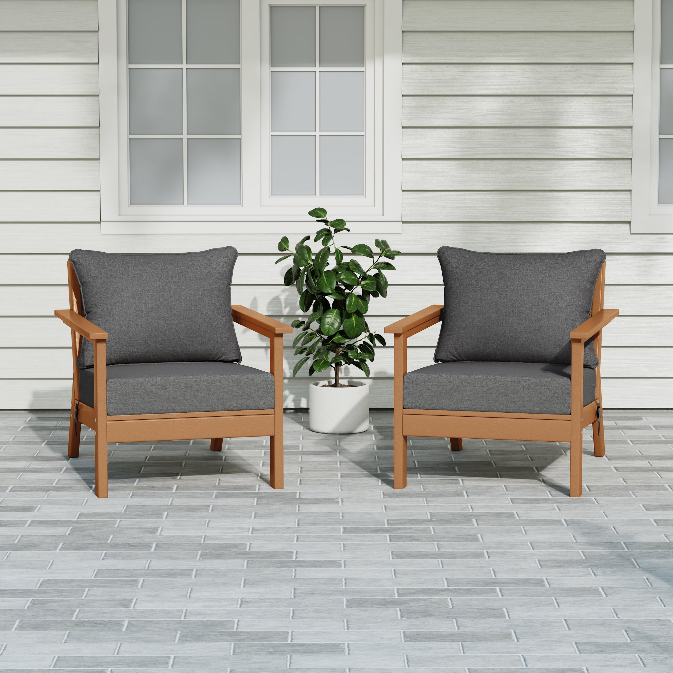 Portsmouth Outdoor Modern HDPE Patio Club Chairs with Deep Seating Patio Cushions (Set of 2)