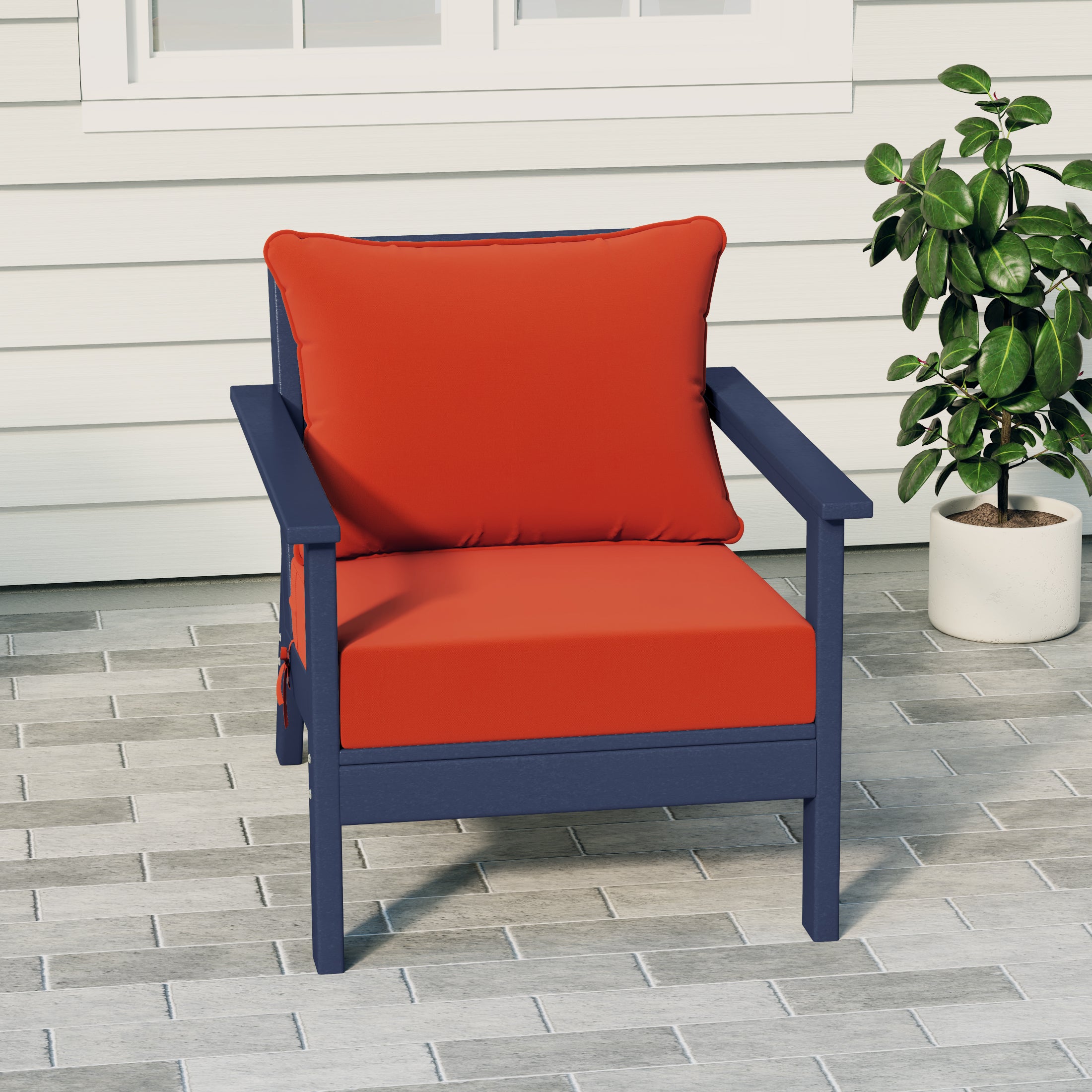 Portsmouth Modern Outdoor HDPE Patio Club Chair with Deep Seat Cushions