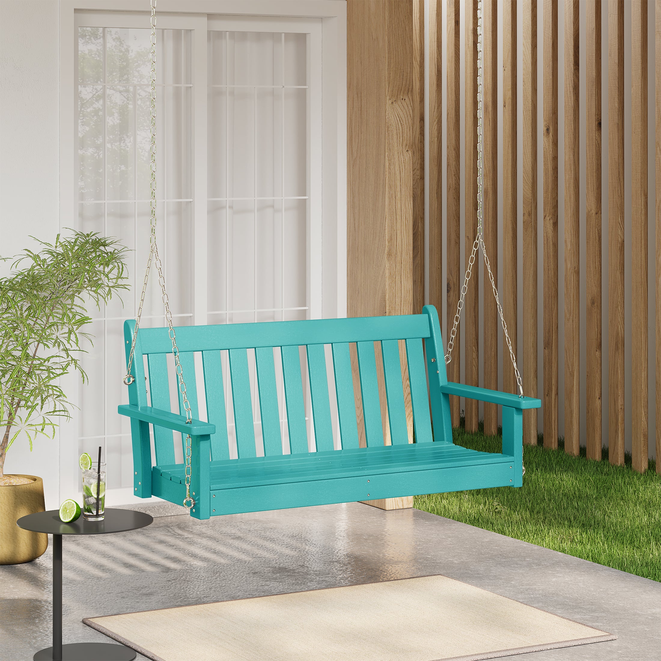 Paradise Outdoor Patio HDPE Hanging Front Porch Swing Bench