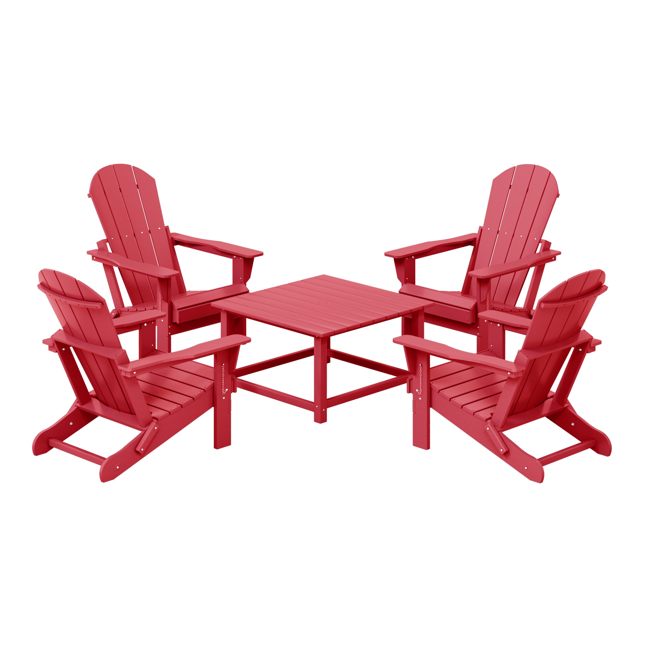 Paradise 5-Piece HDPE Adirondack Chair Outdoor Patio Square Table Conversation Set