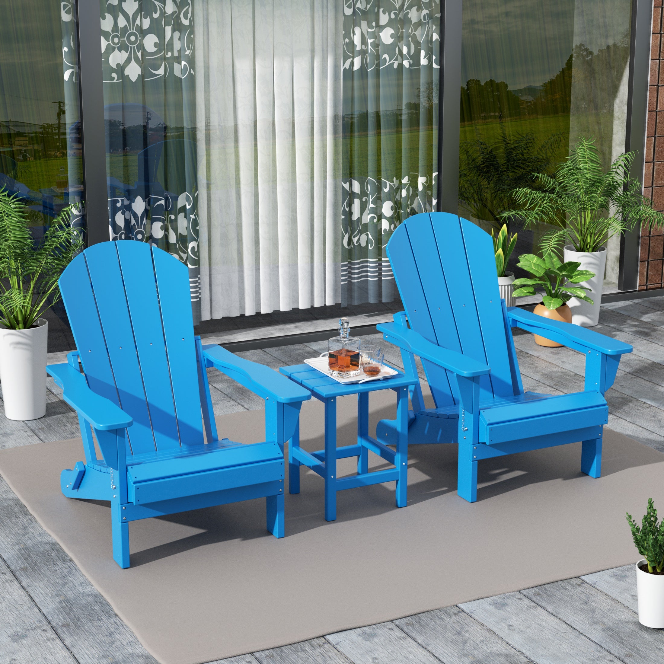 Paradise Westintrends 3-Piece set Outdoor / Patio Poly Adirondack chair set with a side table ( 2 seater )