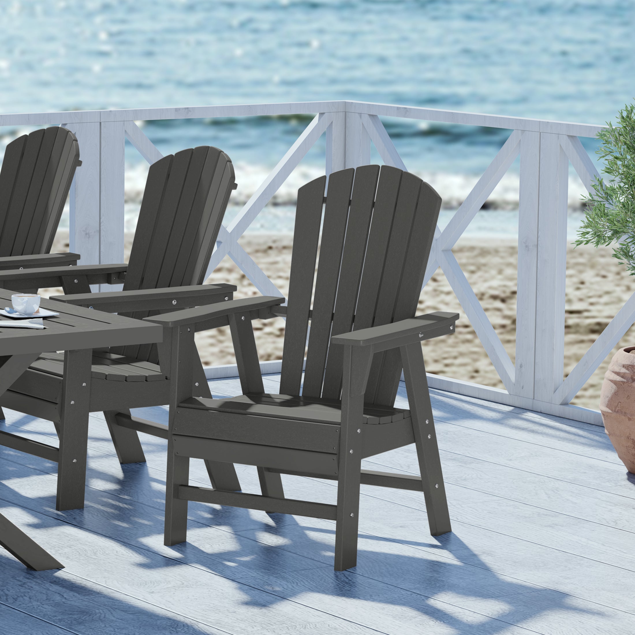 Portside Outdoor Patio Seashell Back Adirondack Dining Chair