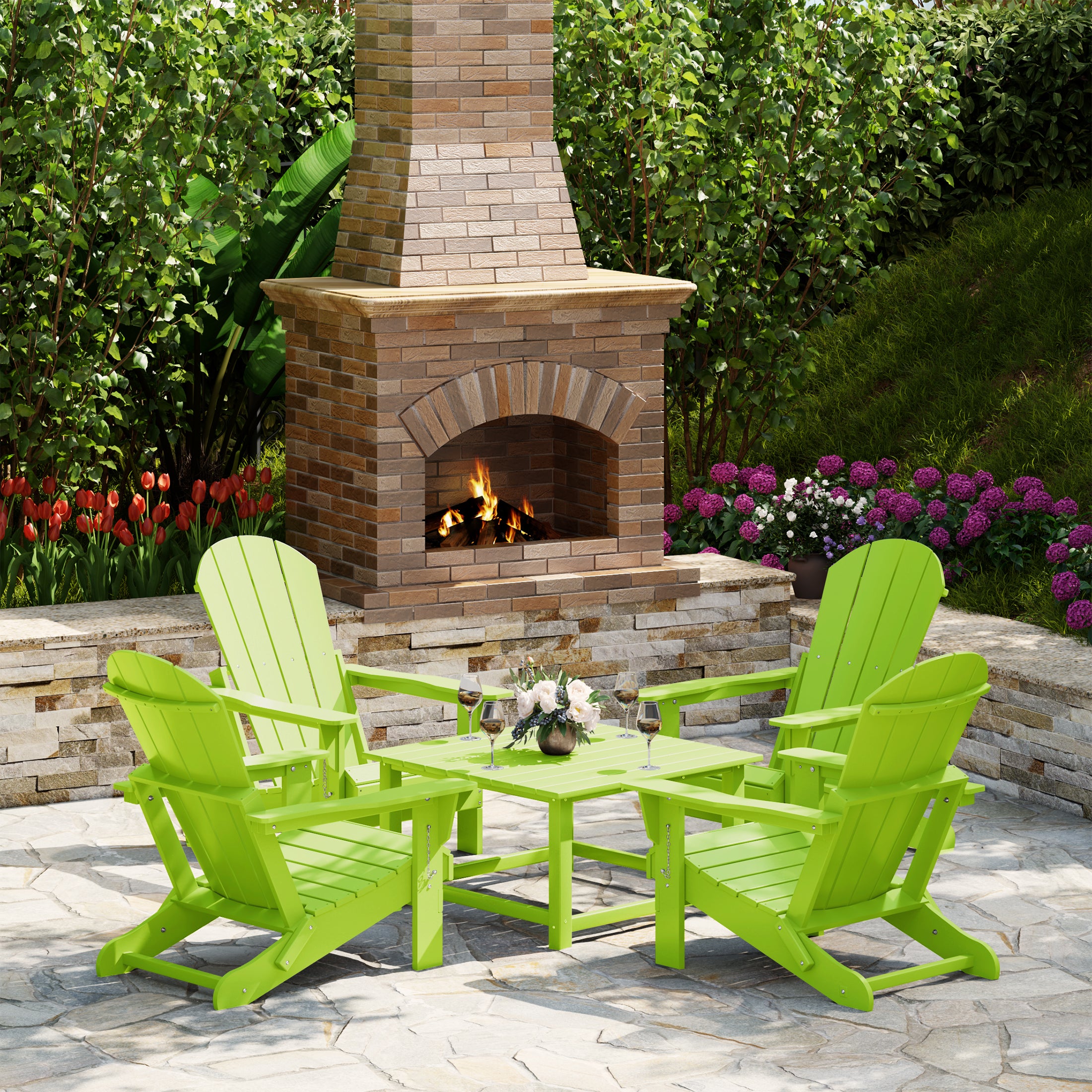 Paradise 5-Piece HDPE Adirondack Chair Outdoor Patio Square Table Conversation Set