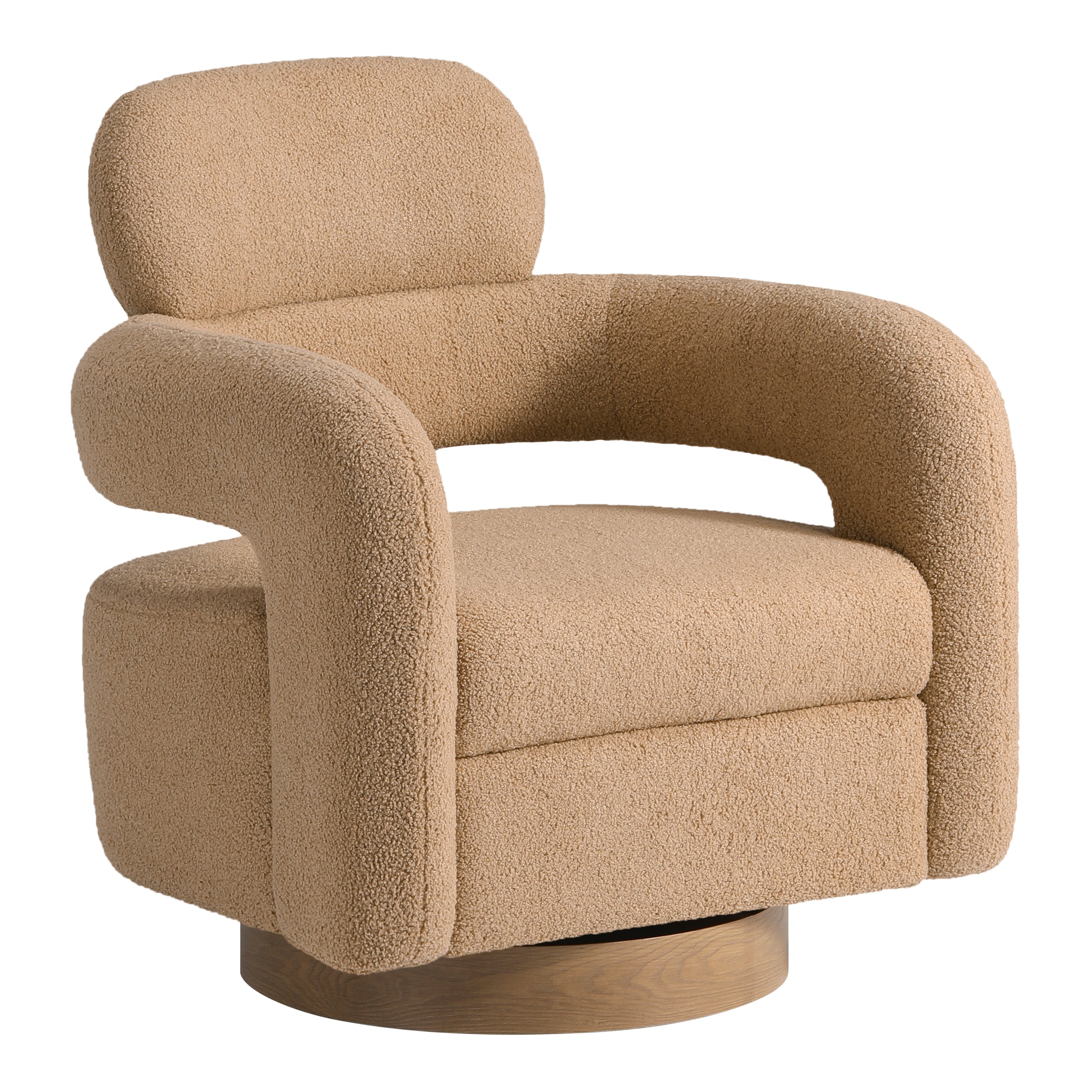 Celine Mid-Century Modern Sherpa Swivel Barrel Accent Chair With Round Storage Ottoman