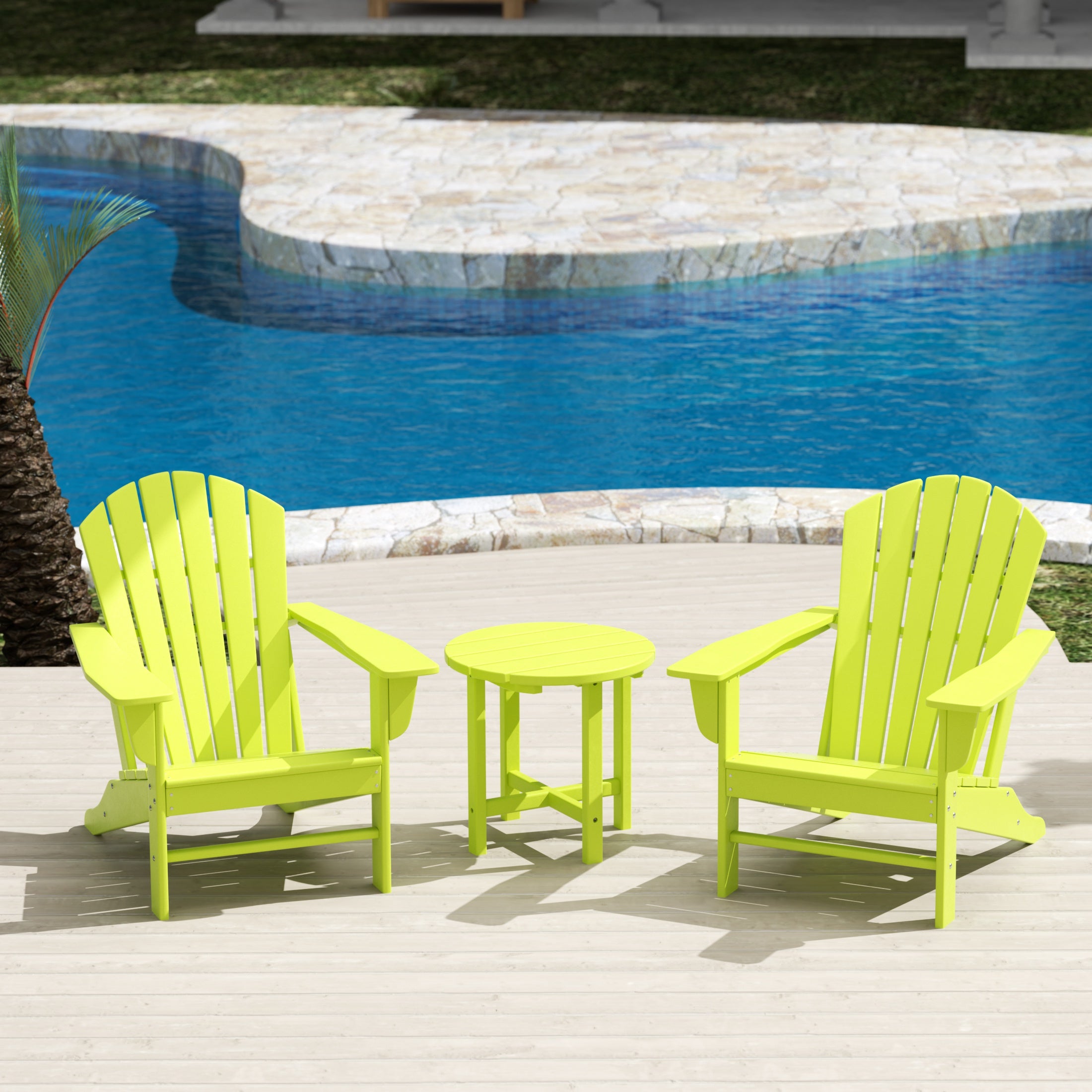 Portside Dylan 3-Piece Outdoor Adirondack Chair with Side Table Set