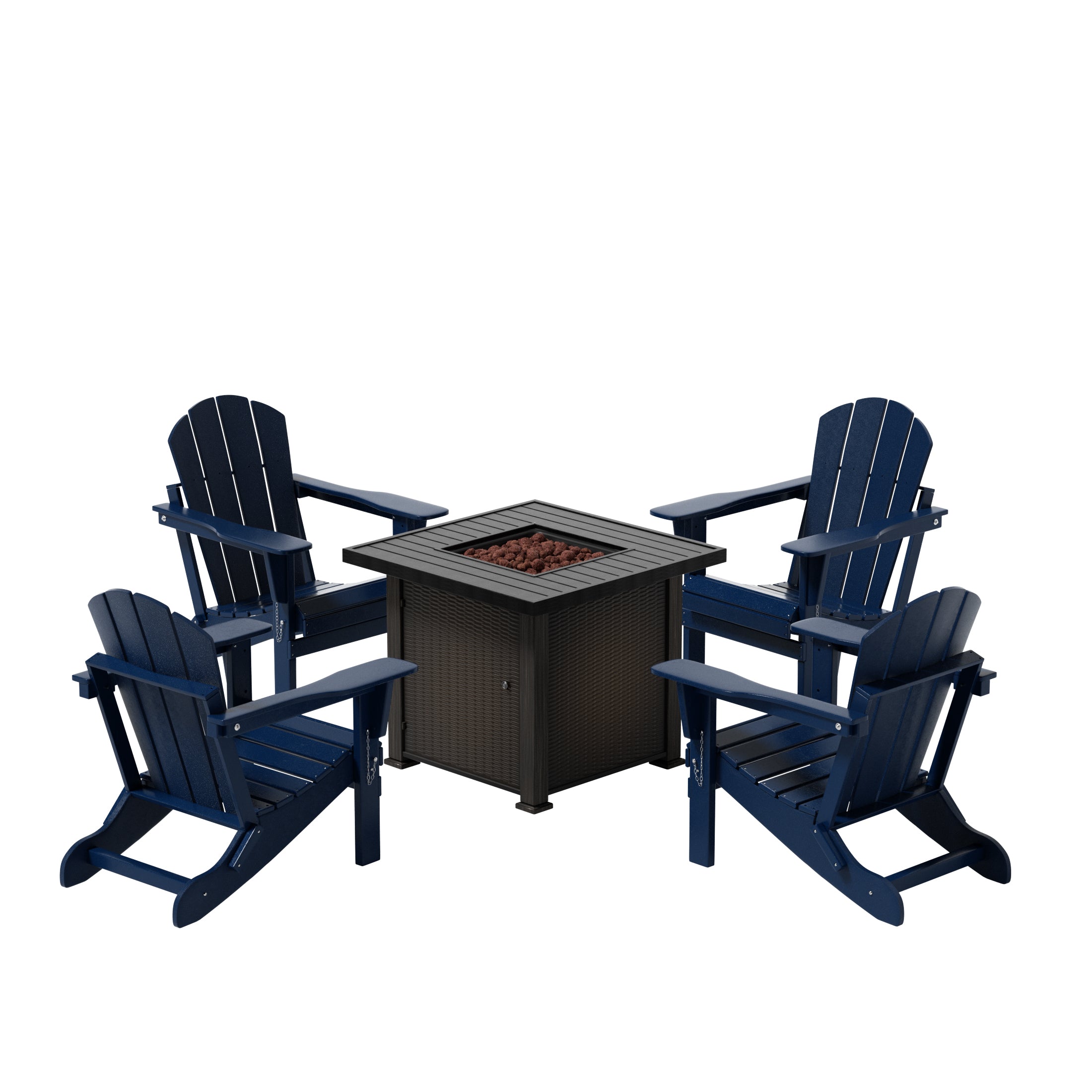 Paradise Malibu Modern Folding Poly Adirondack Chair With Square Fire Pit Table