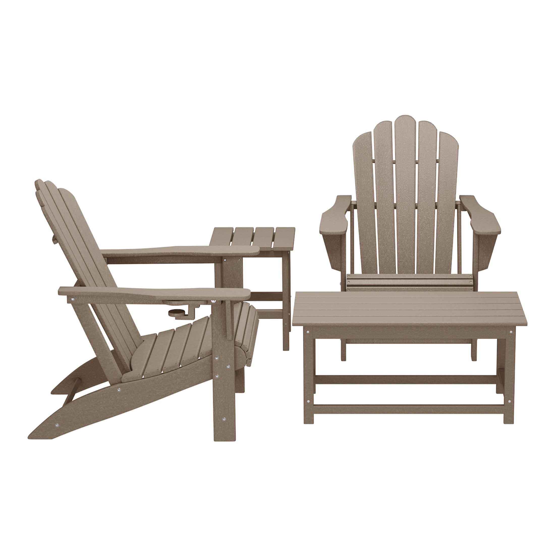 Lakeview 4-Piece Adirondack Chairs with Cup Holders and Table Set