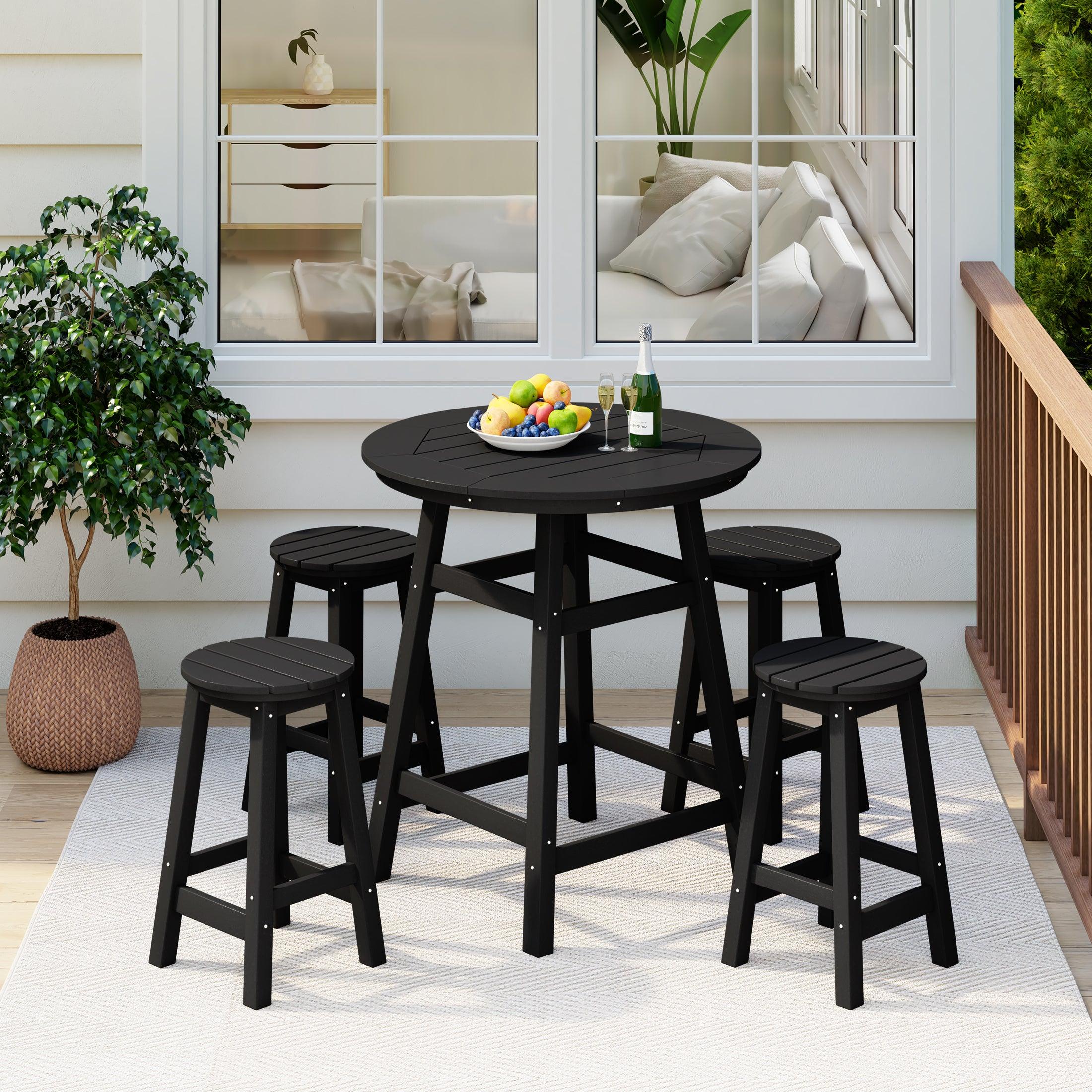 Paradise 5-Piece HDPE Outdoor Patio Bar Dining Set With Counter Height Bar Stools - Costaelm