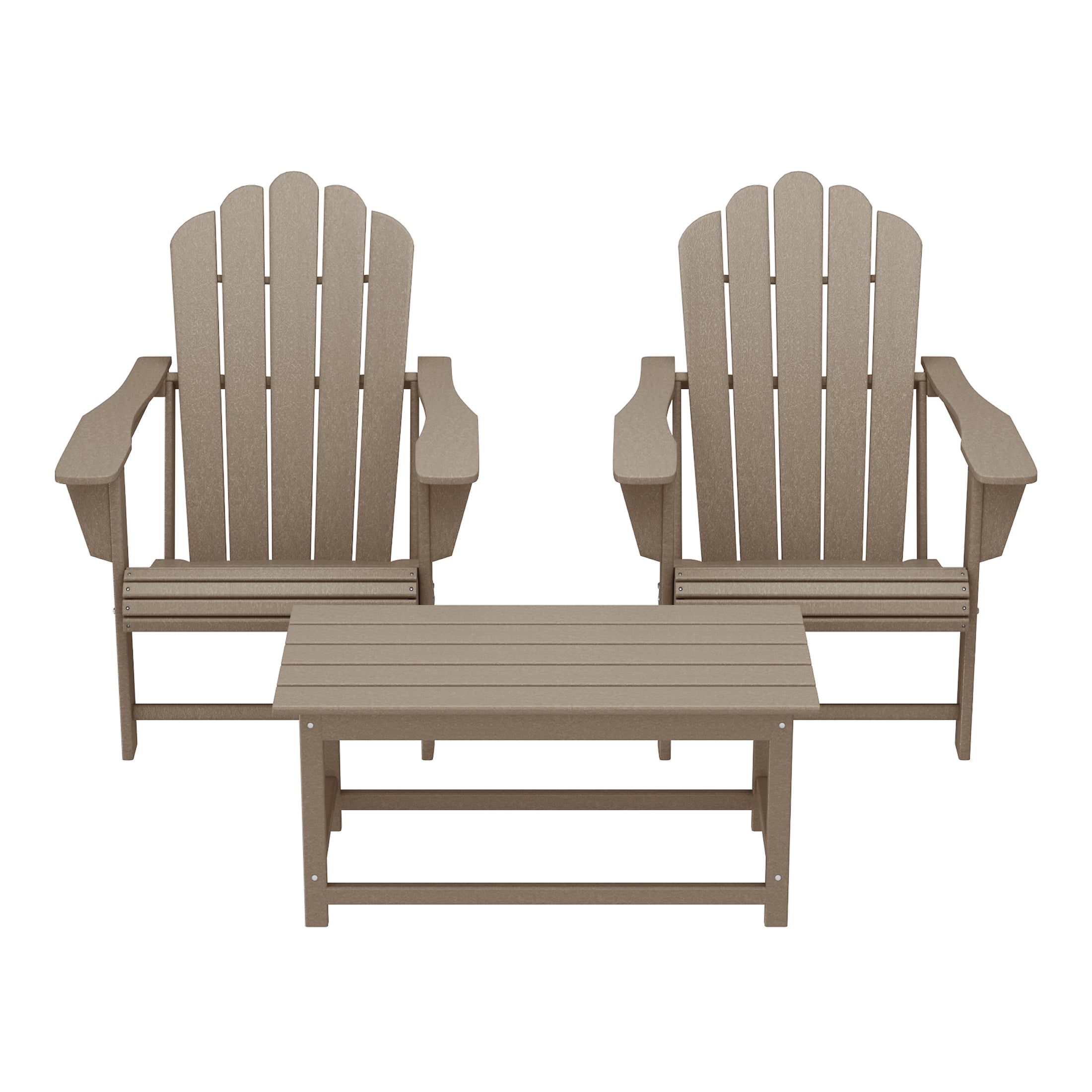 Lakeview 3-Piece Adirondack Chairs with Cup Holders and Coffee Table Set