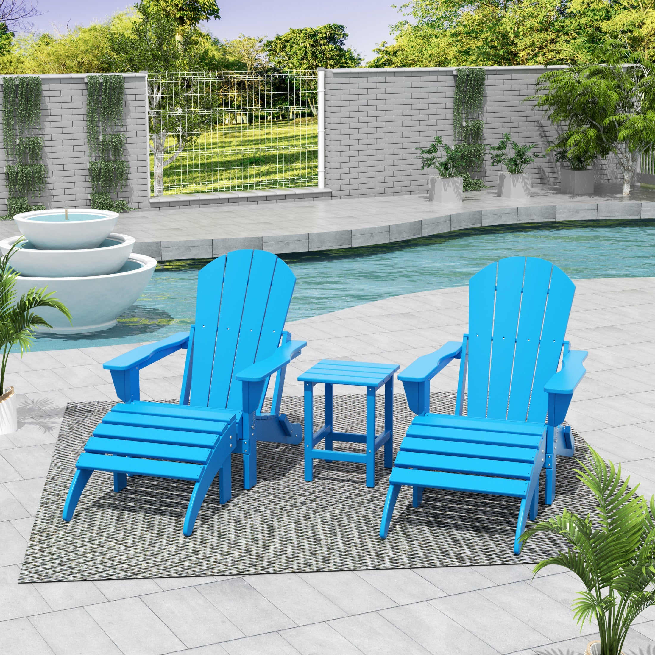 Paradise Westintrends 5-Piece set classic Adirondack chairs with ottoman and a small coffee table (2 seater)