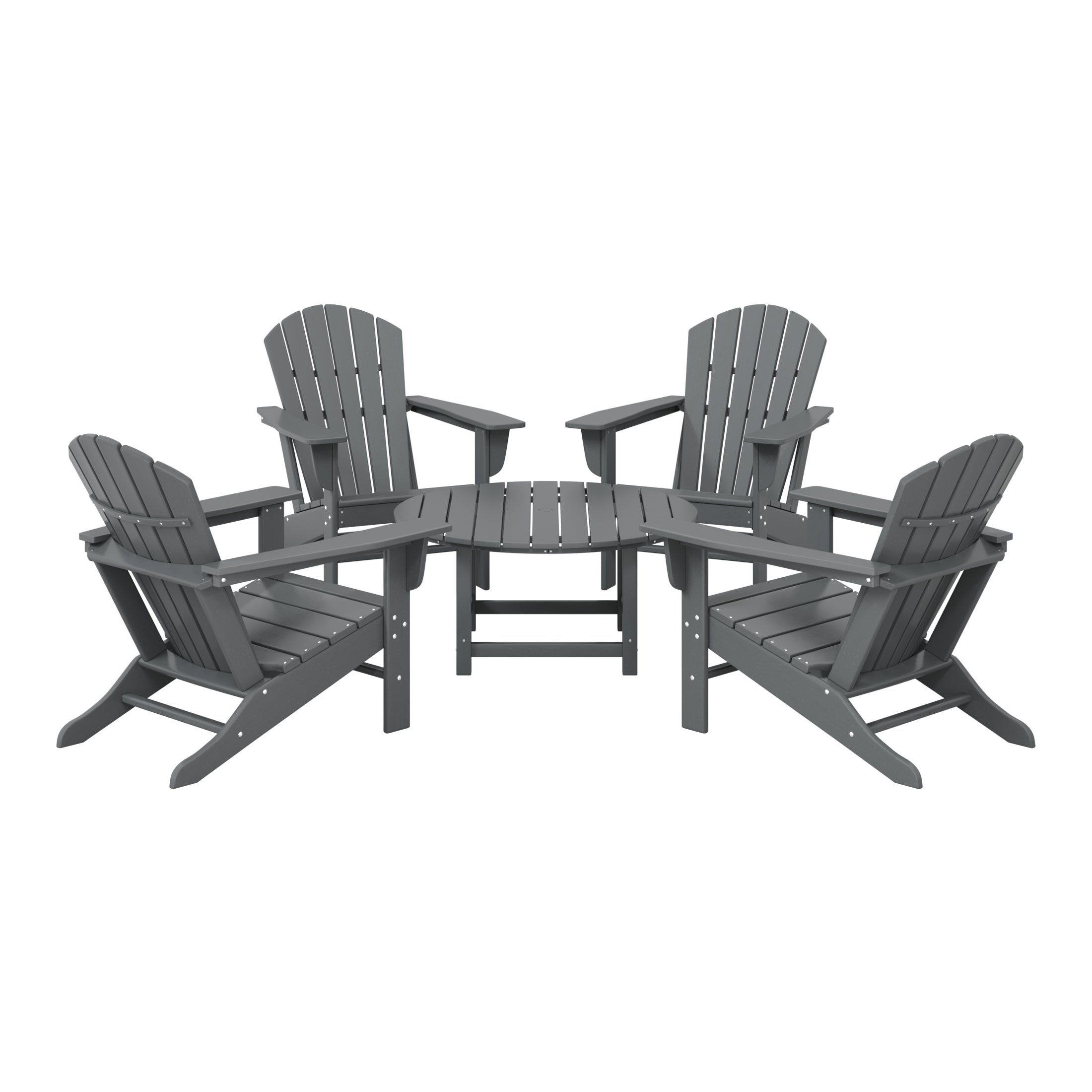 Portside 5-Piece Outdoor Patio HDPE Adirondack Chair With Round Coffee Table Conversation Set