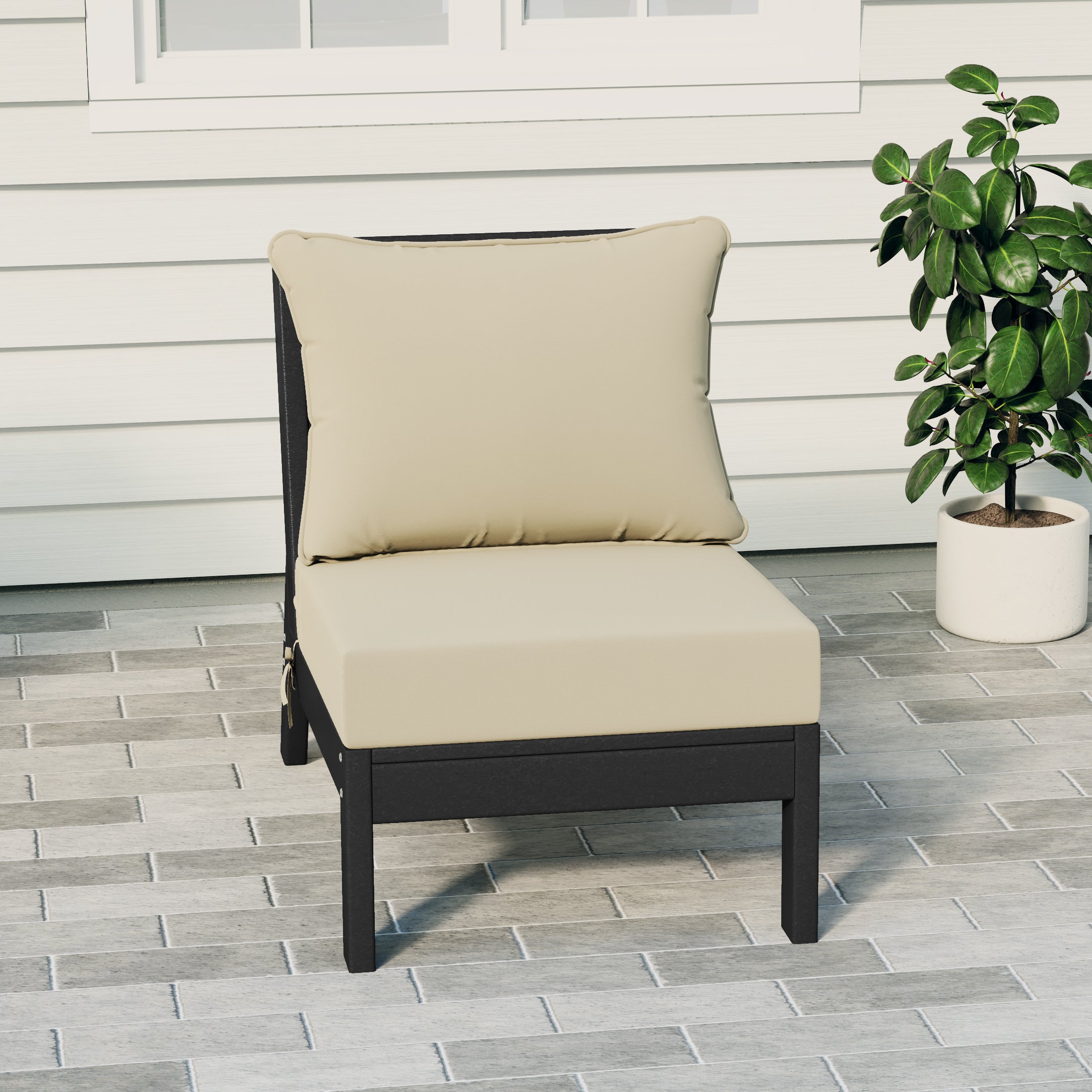 Portsmouth Modern Outdoor HDPE Patio Armless Sectional Corner Club Chair with Deep Seat Cushions