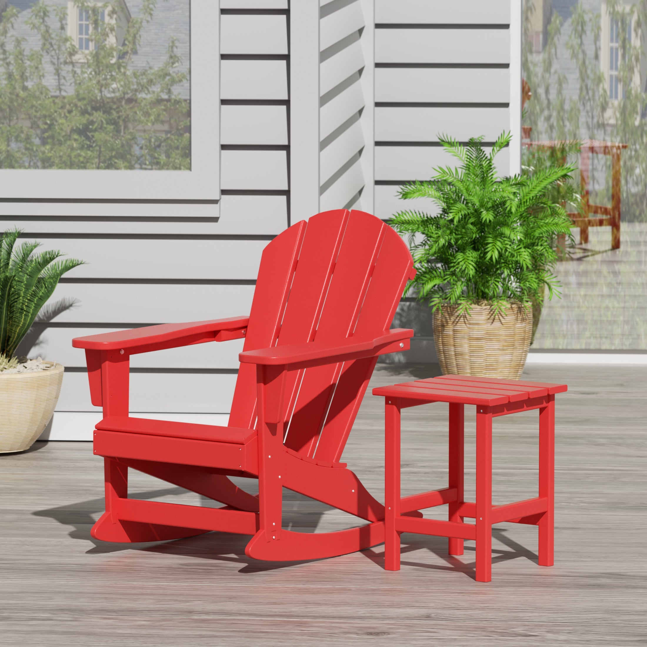 Paradise Malibu Outdoor Patio Rocking Adirondack Chairs with Side Table Set