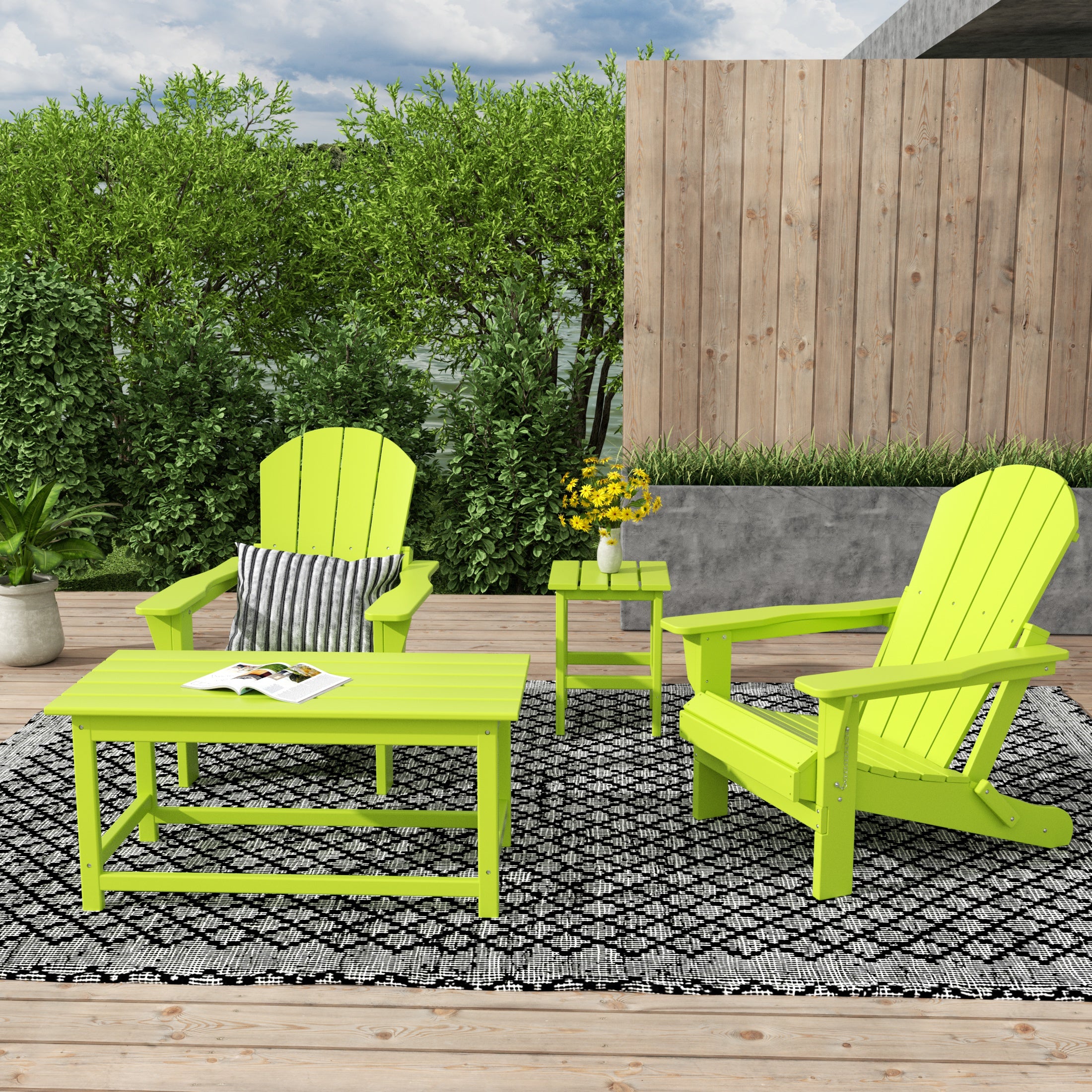 Paradise Westintrends 4-Piece set Outdoor / Patio Poly Adirondack chairs with a Coffee and a side table ( 2 seater )