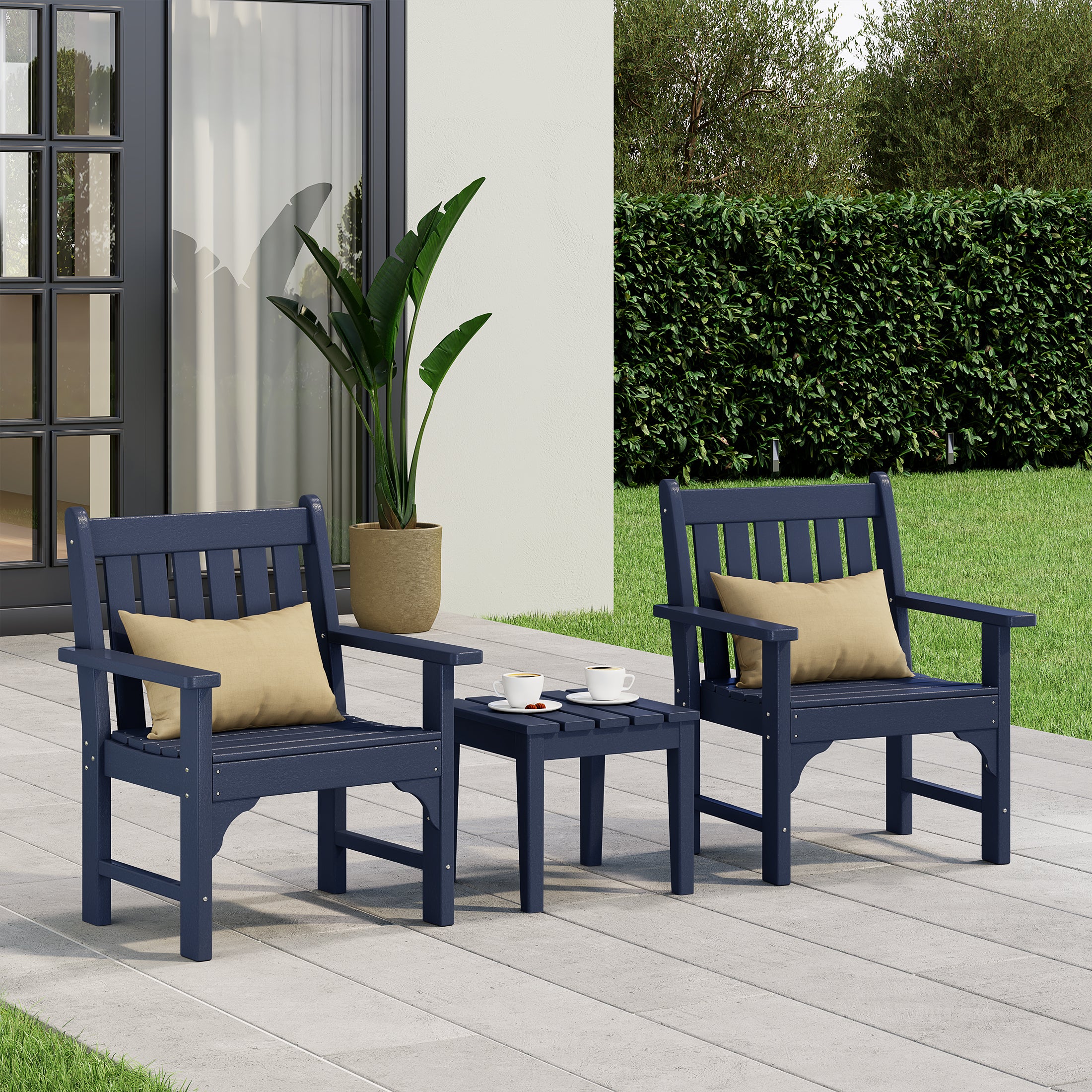 Paradise Outdoor Patio 3-Piece HDPE Adirondack Garden Chairs with Square Adirondack Side Table Set