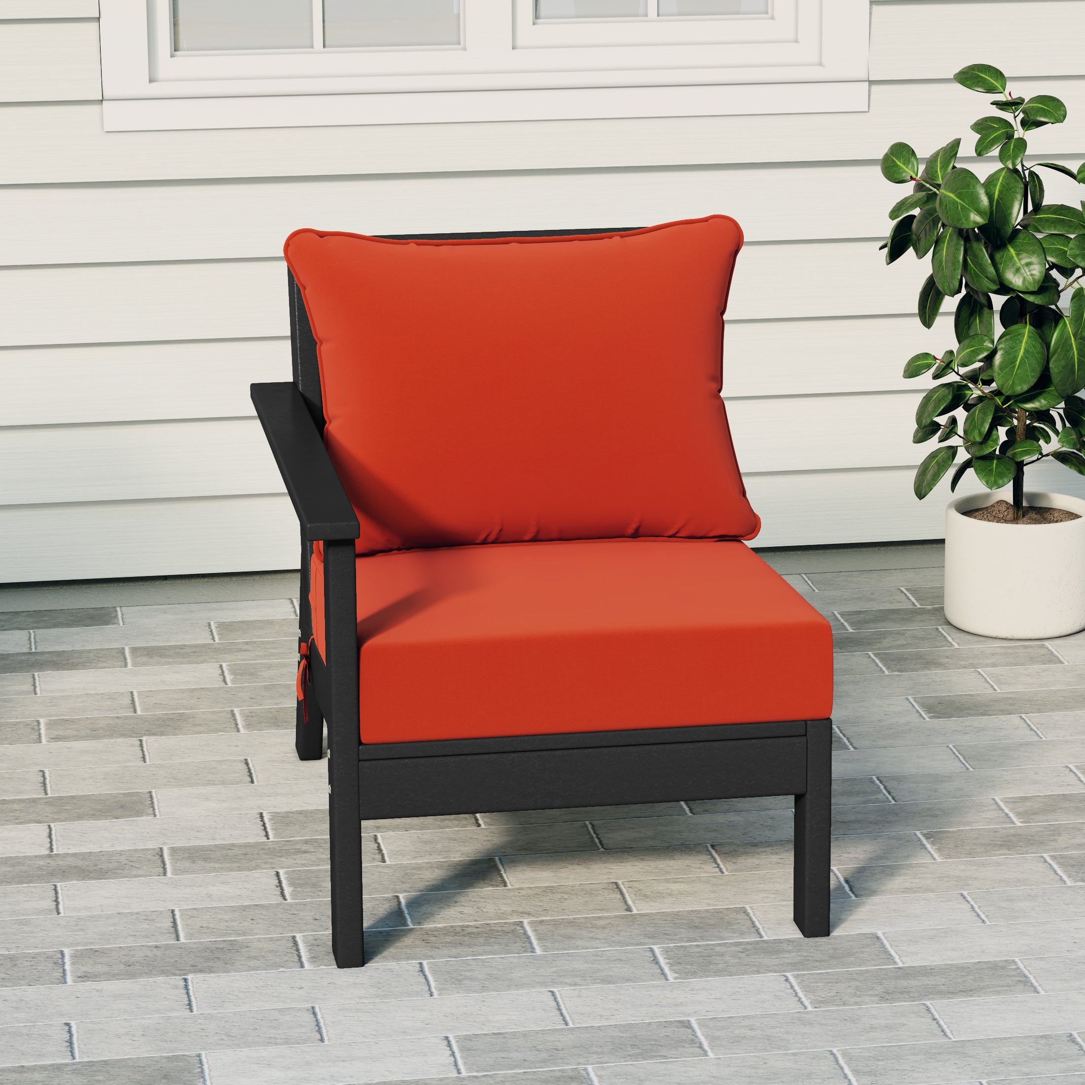 Portsmouth Modern Outdoor HDPE Patio Left Facing Sectional Corner Club Chair with Deep Seat Cushions