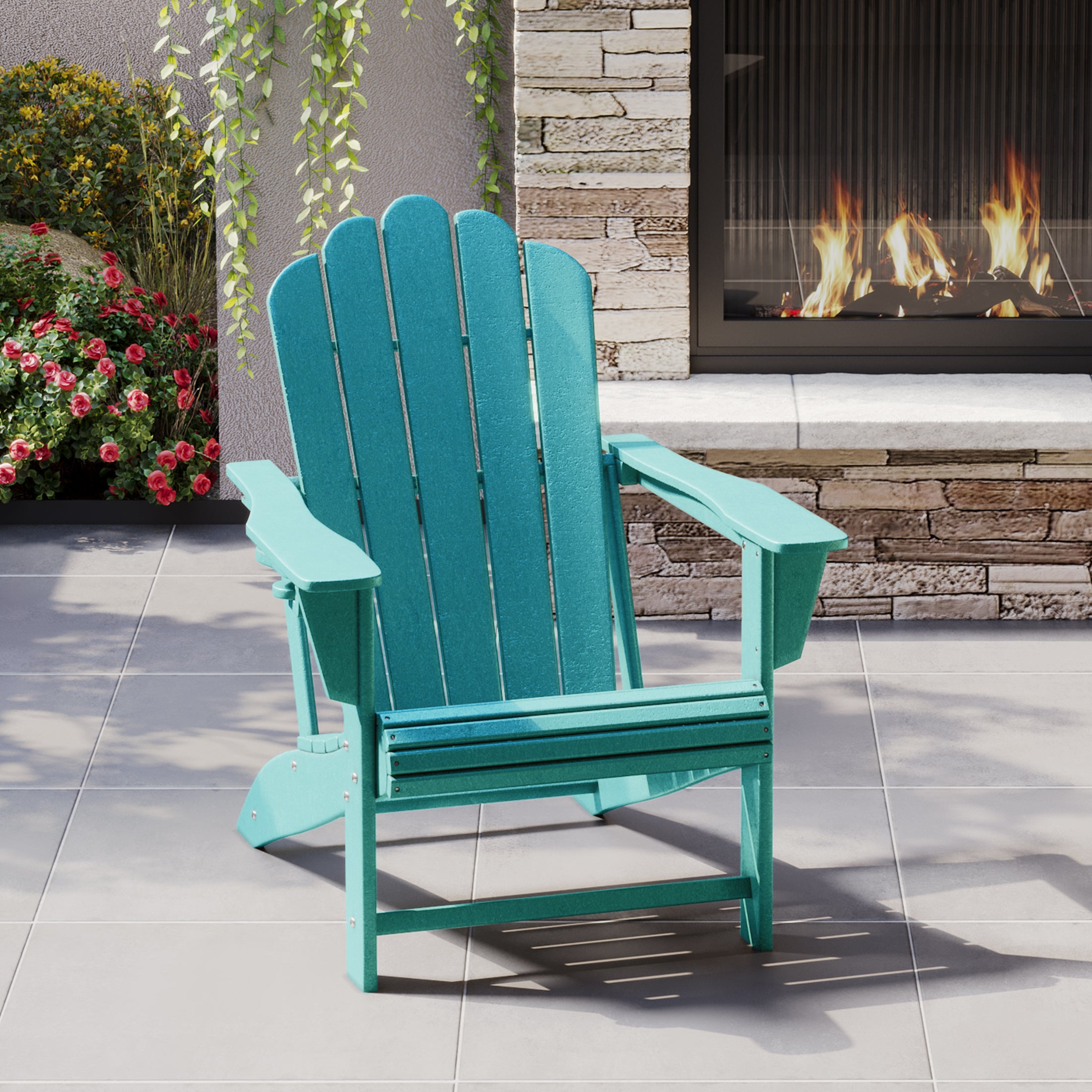 Lakeview Outdoor Patio HDPE Adirondack Chair With Cup Holder