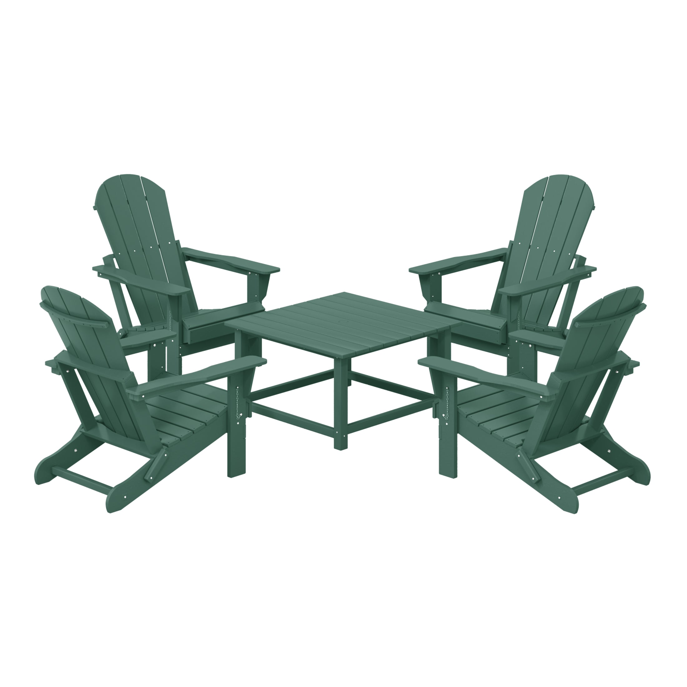 Paradise 5-Piece HDPE Adirondack Chair Outdoor Patio Square Table Conversation Set