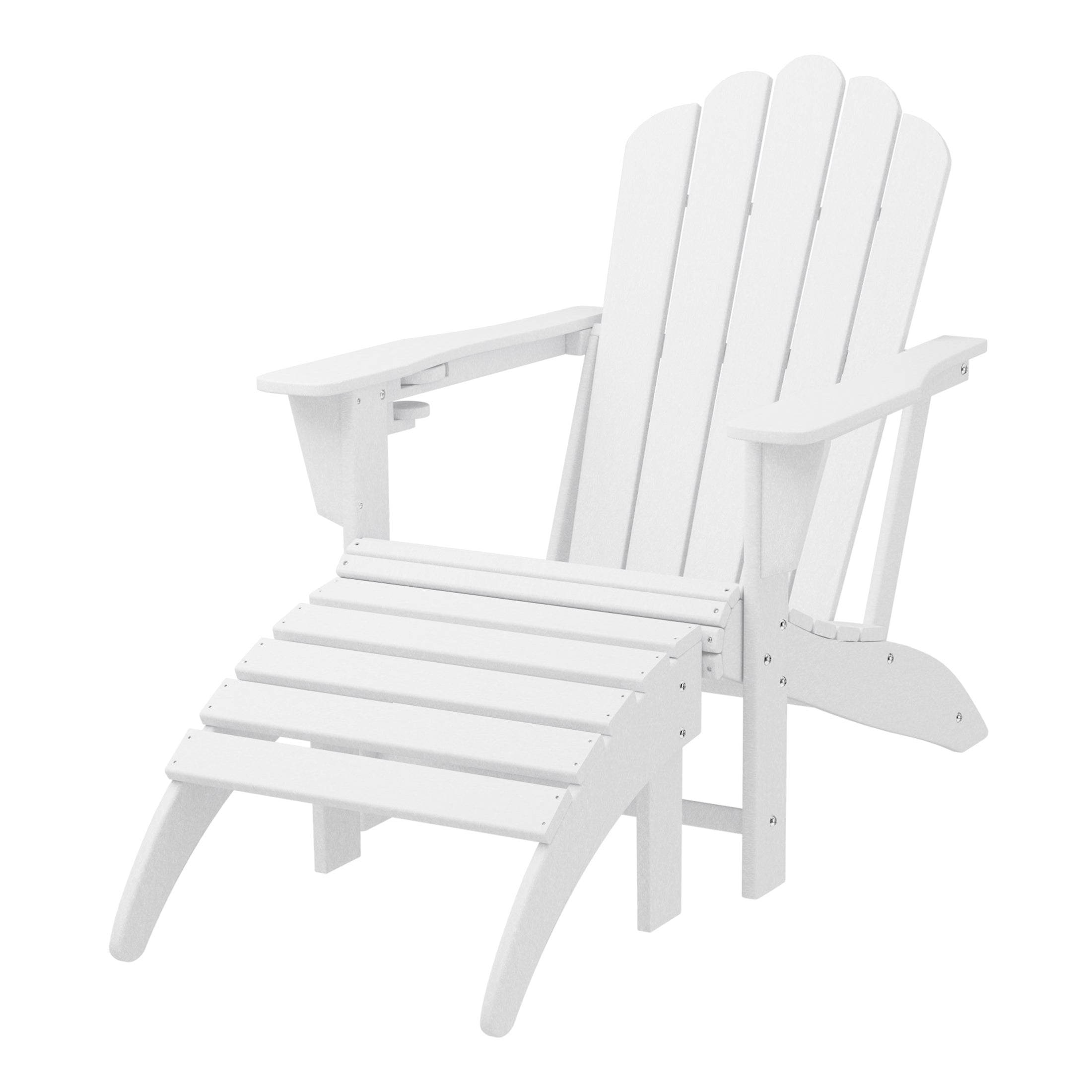 Lakeview 2-Piece Outdoor Patio HDPE Adirondack Chair With Ottoman and Cup Holder Set