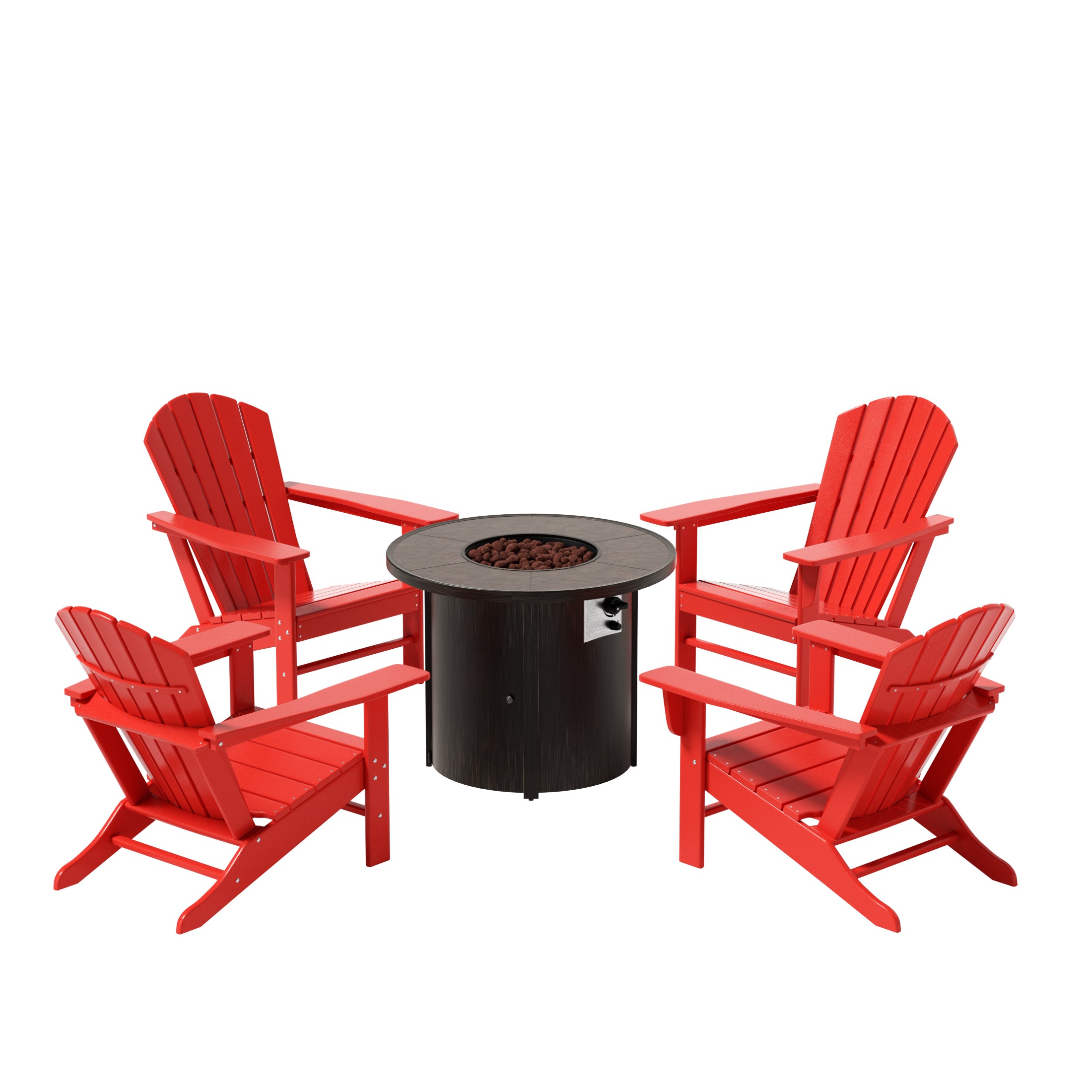 Portside Dylan Outdoor Patio Adirondack Chair with Round Fire Pit Table Sets