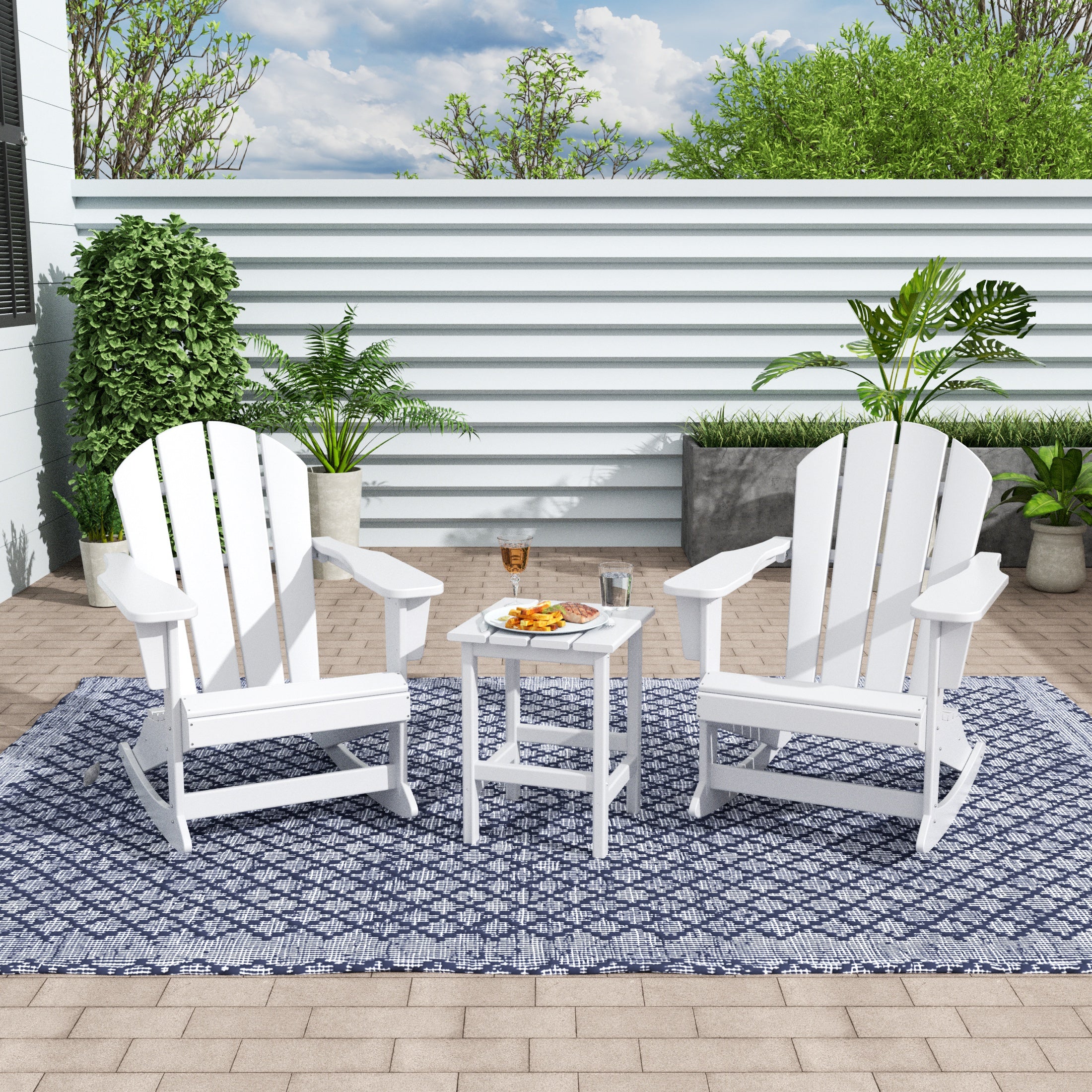 Paradise Westintrends 3-Piece set Outdoor / Patio Poly Adirondack rocking chairs with a side table ( 2 seater )