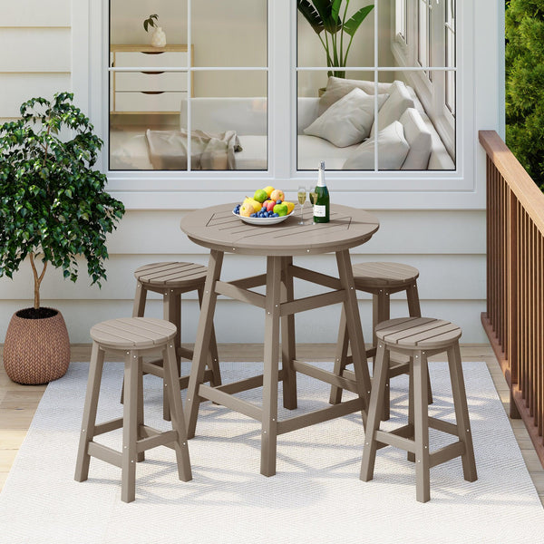 Paradise 5-Piece HDPE Outdoor Patio Bar Dining Set With Counter Height Bar Stools - Costaelm