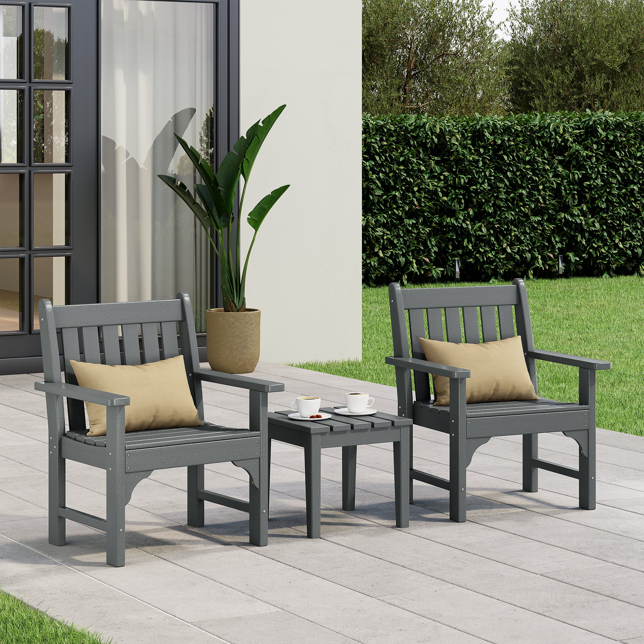 Paradise Outdoor Patio 3-Piece HDPE Adirondack Garden Chairs with Square Adirondack Side Table Set