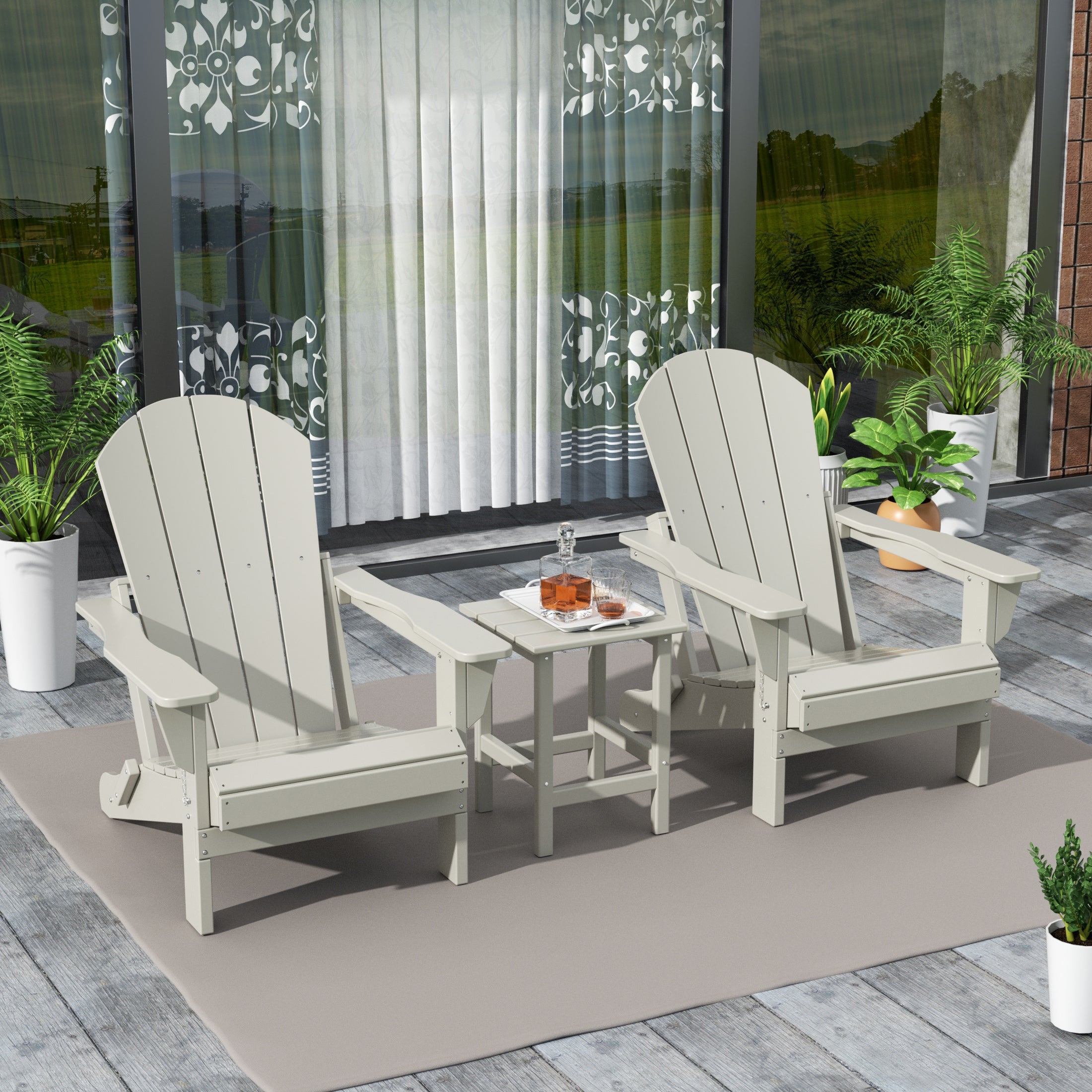 Paradise Westintrends 3-Piece set Outdoor / Patio Poly Adirondack chair set with a side table ( 2 seater )