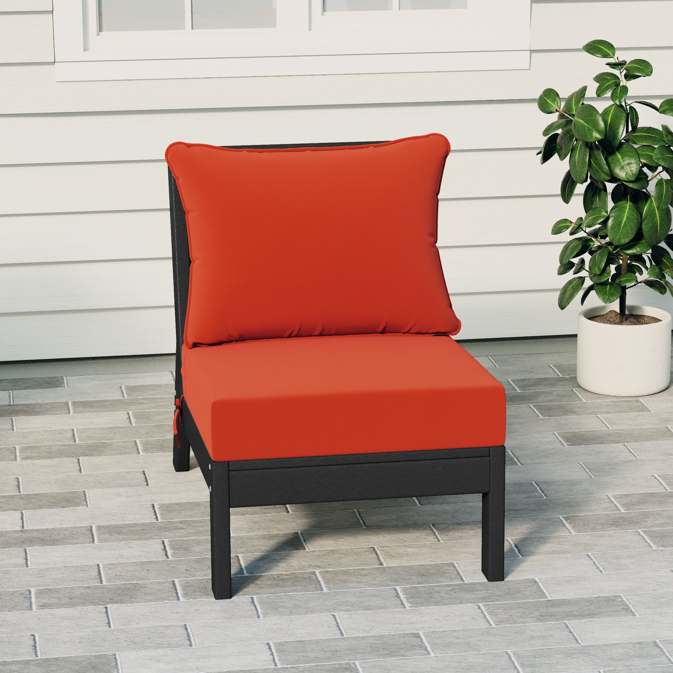 Portsmouth Modern Outdoor HDPE Patio Armless Sectional Corner Club Chair with Deep Seat Cushions