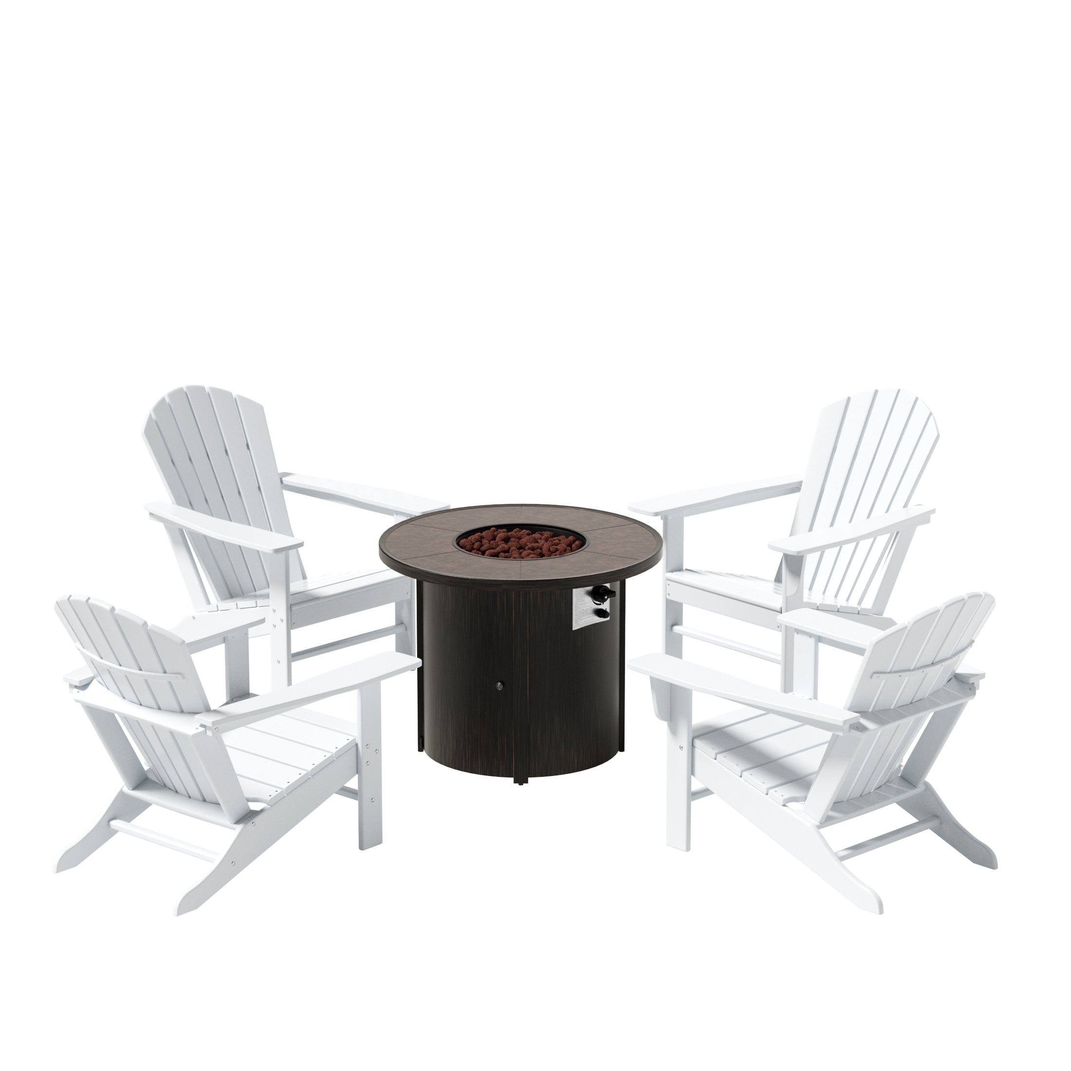 Portside Dylan Outdoor Patio Adirondack Chair with Round Fire Pit Table Sets