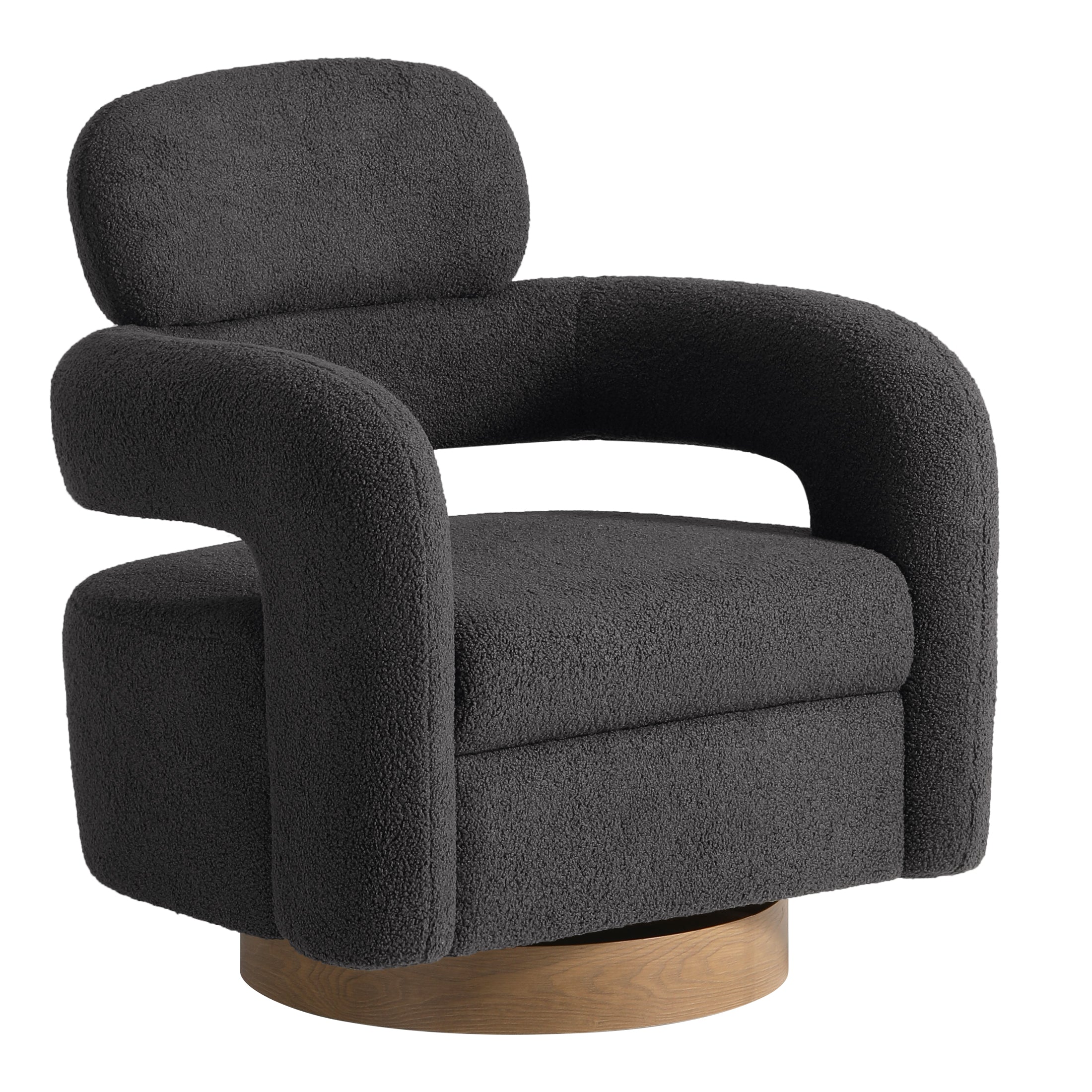 Celine Mid-Century Modern Sherpa Swivel Barrel Accent Chair With Round Storage Ottoman