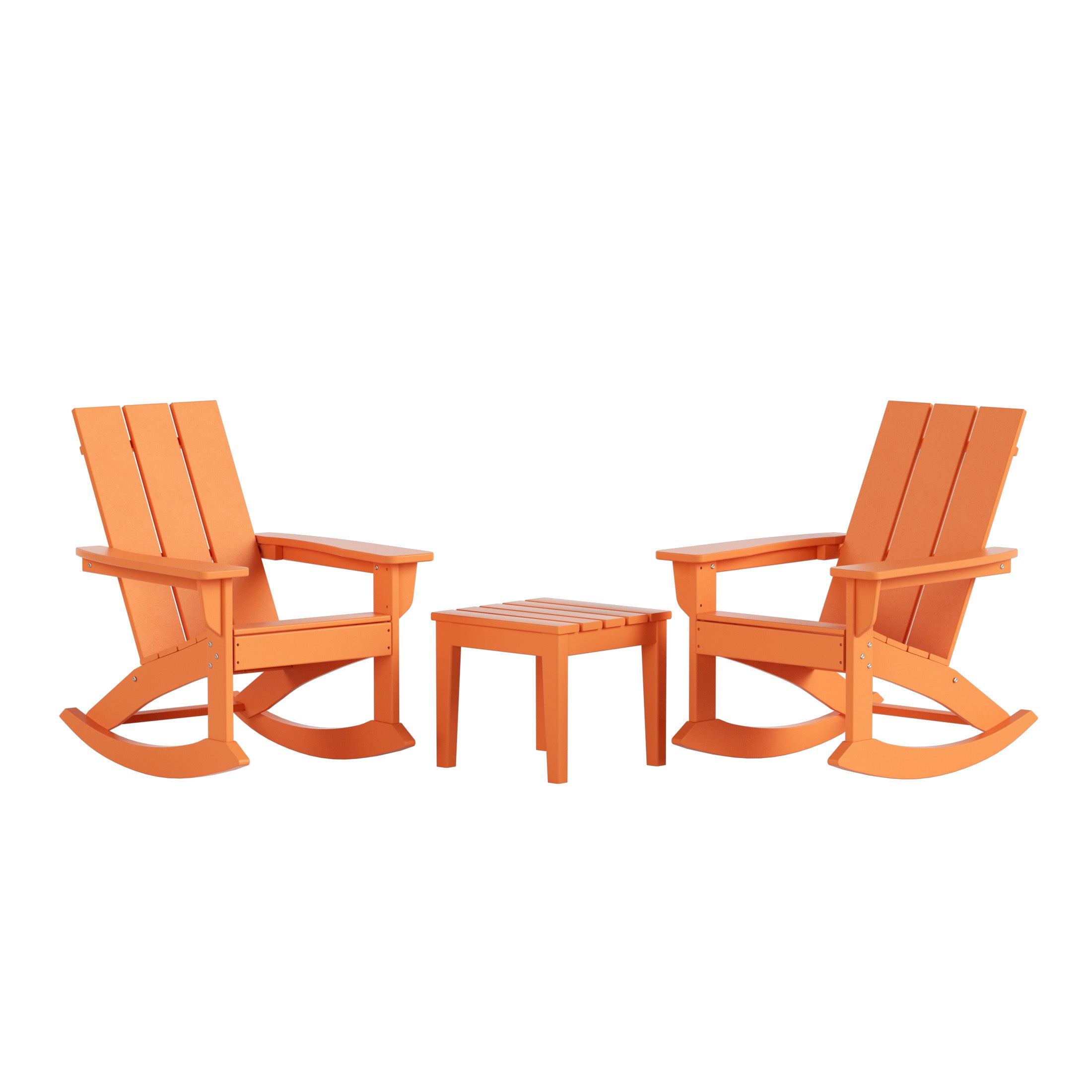 Palms Ashore Modern Rocking Poly Adirondack Chair With Side Table 3-Piece Set