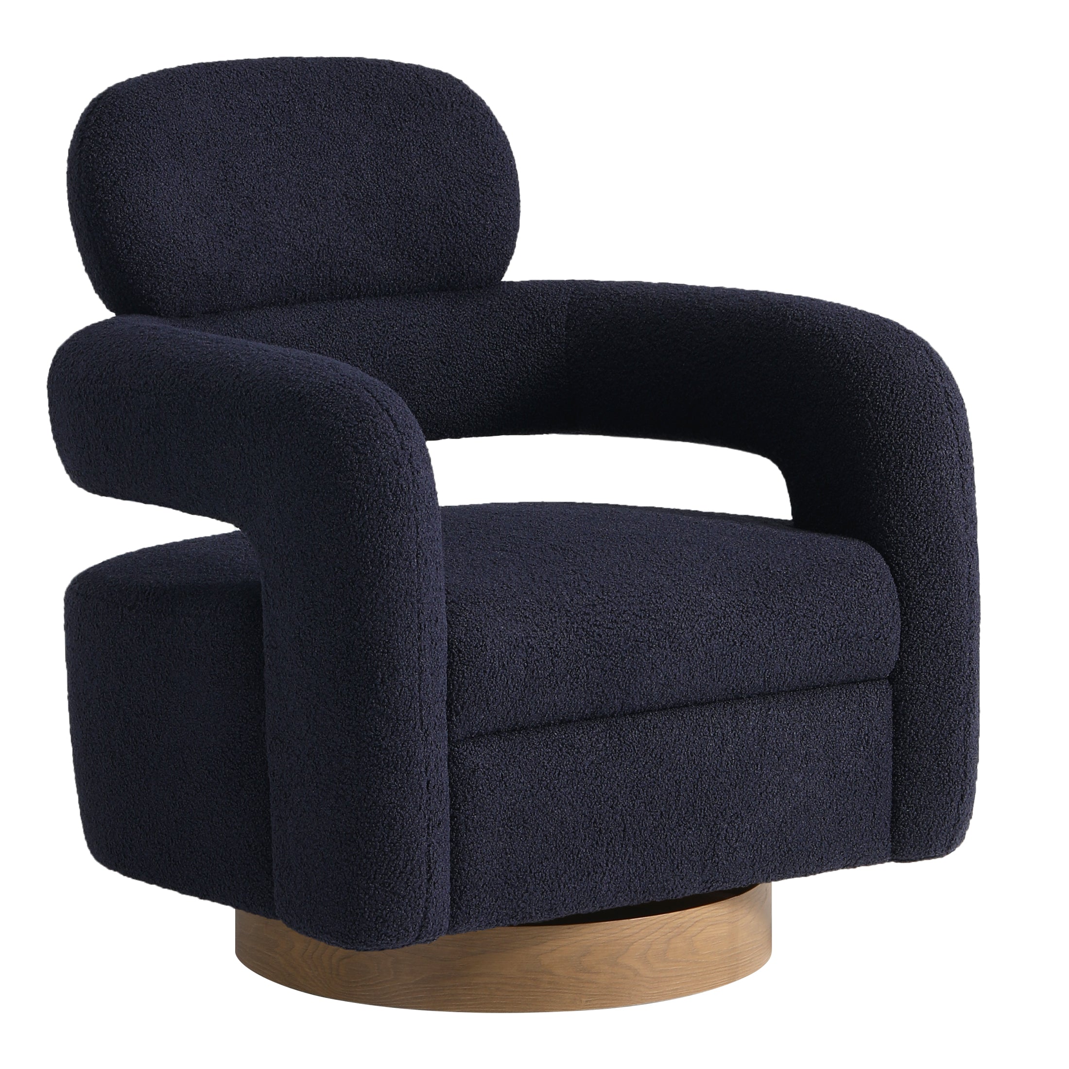 Celine Mid-Century Modern Sherpa Swivel Barrel Accent Chair With Round Storage Ottoman