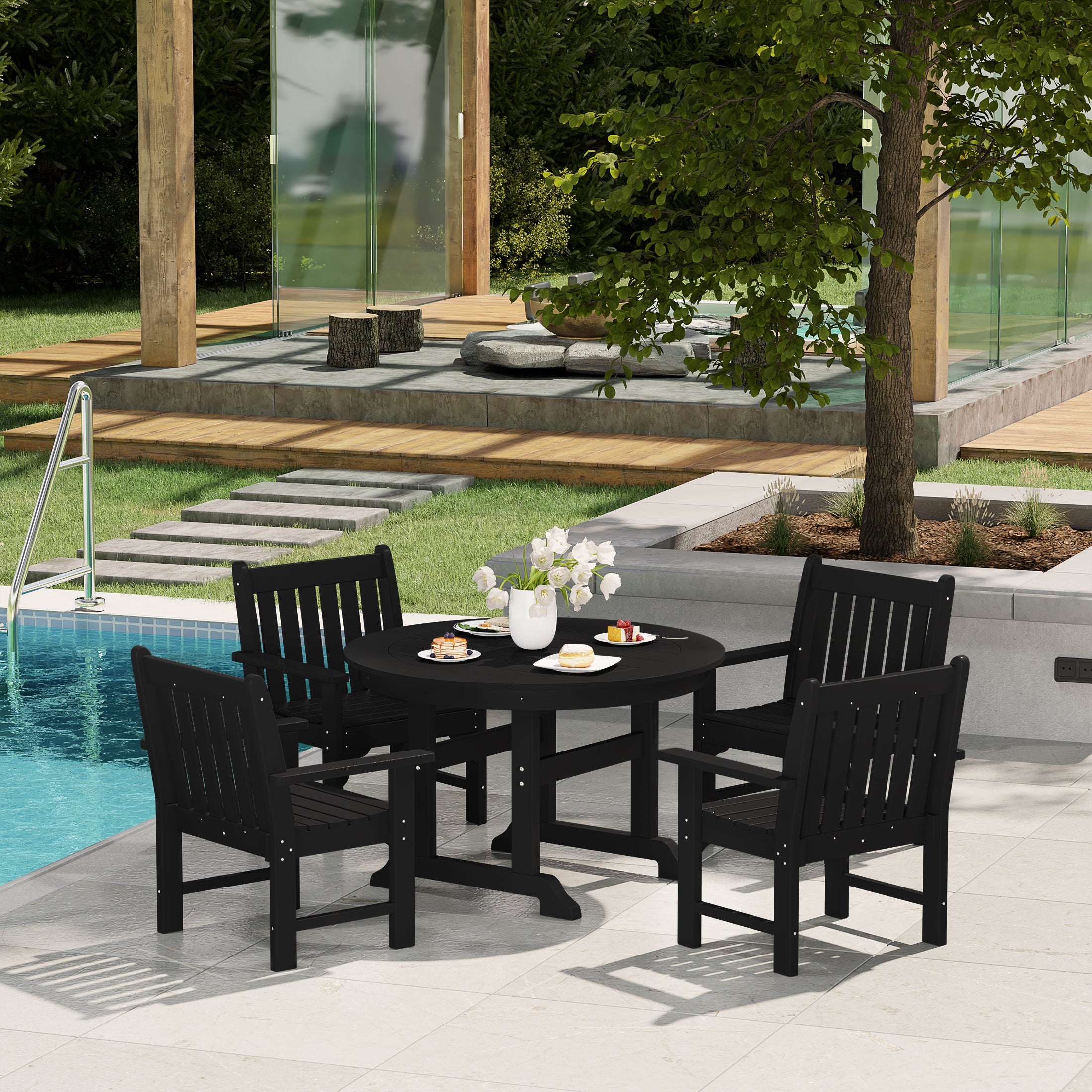 Paradise 5-Piece HDPE Outdoor Patio Chair and Round Table Dining Set